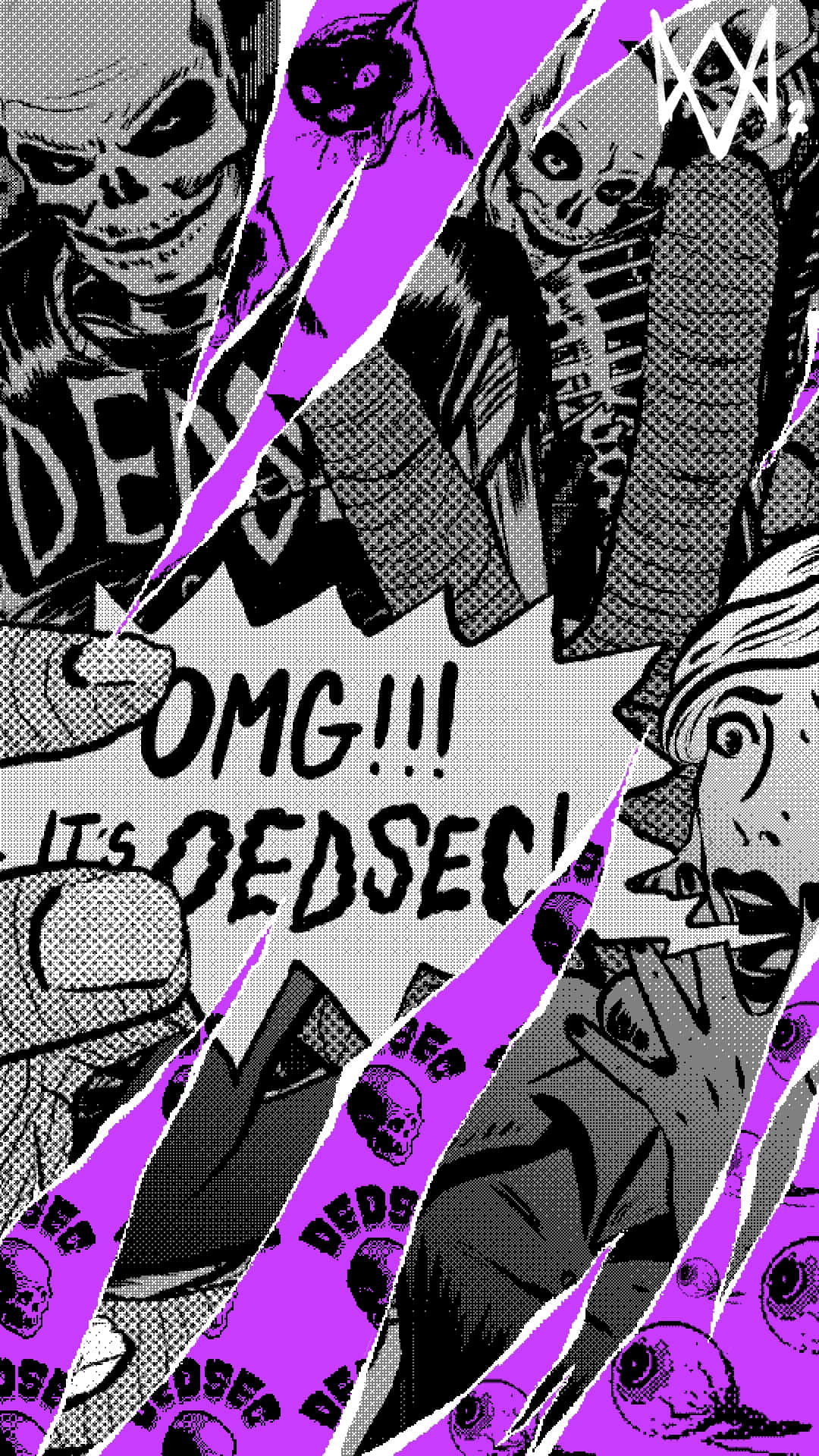 Dedsec, O M G, purple torn paper, Full HD Phone Wallpaper