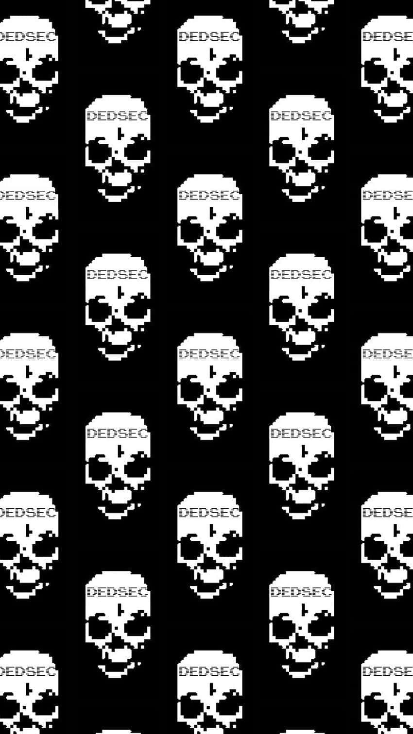 Dedsec, white pixelated skulls, black background, HD Phone Wallpaper