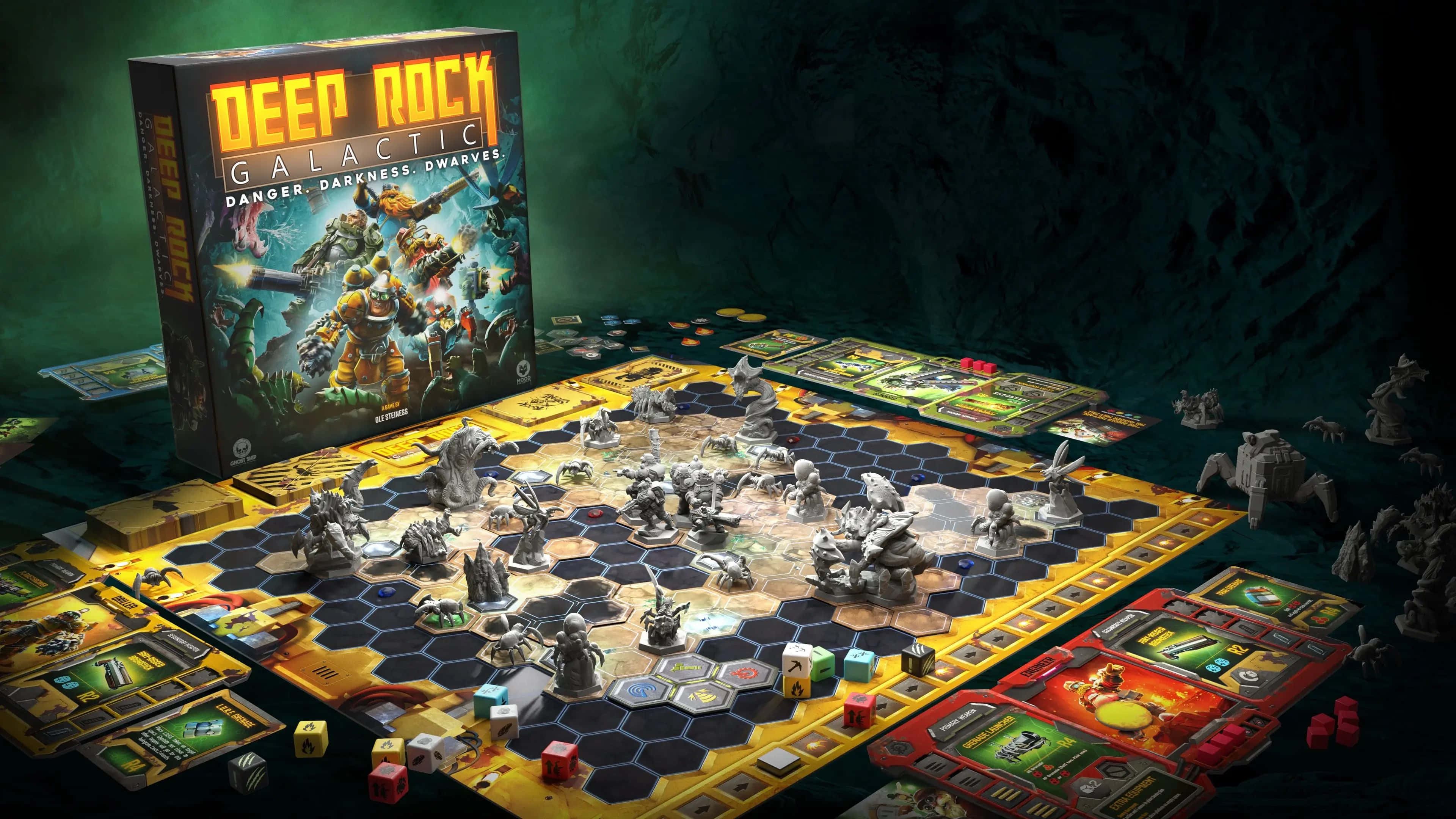 Deep Rock Galactic, dwarf figurines, hexagonal grid, 4K Desktop Wallpaper