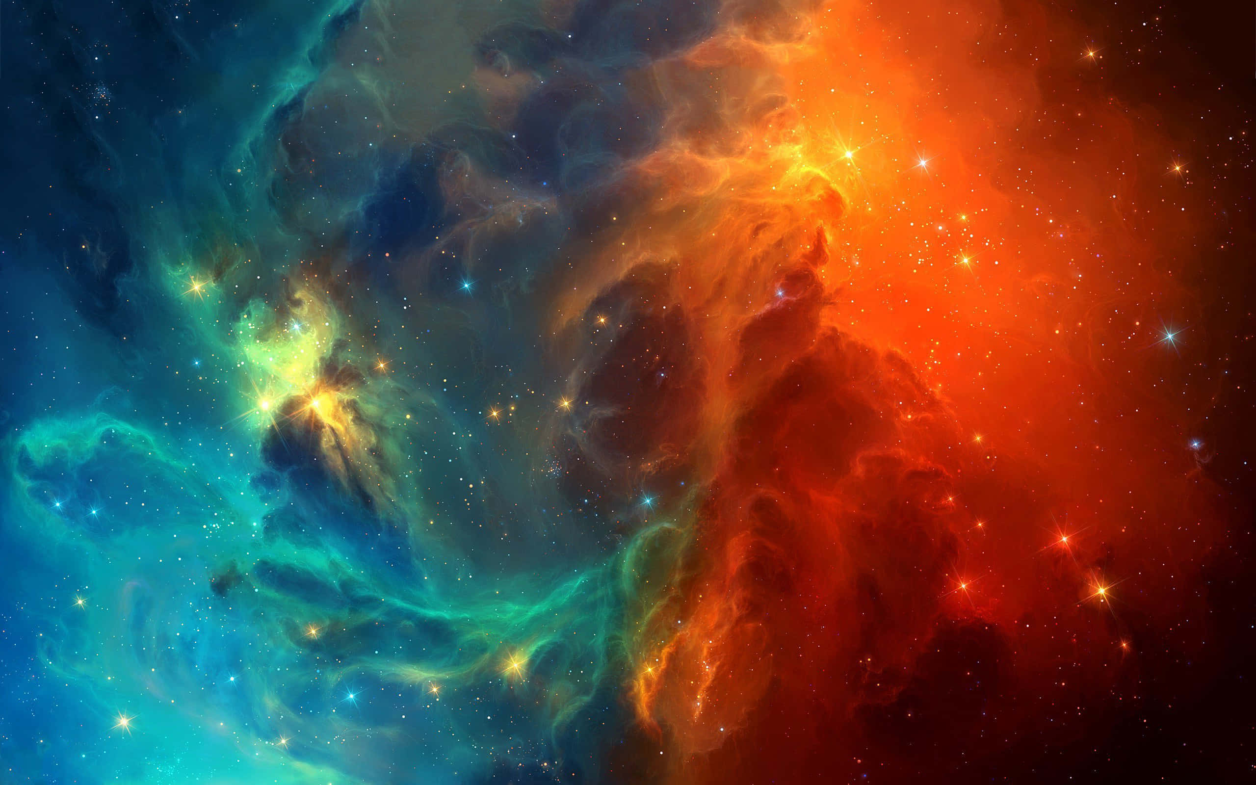 Deep Space, cosmic nebula, fiery orange, 2K Desktop Wallpaper