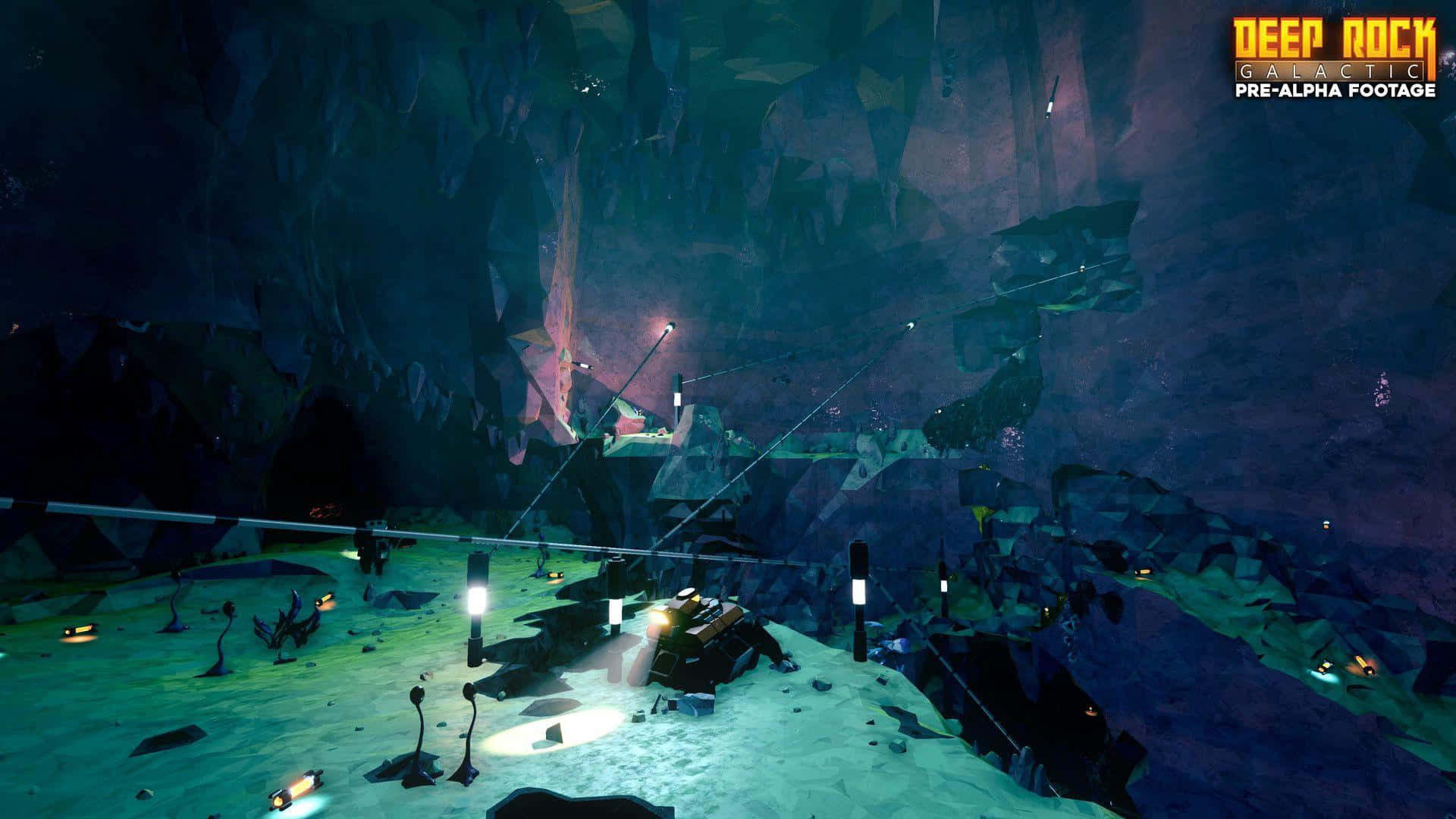 Deep Rock Galactic, cave exploration, glowing green floor, Full HD Desktop Wallpaper