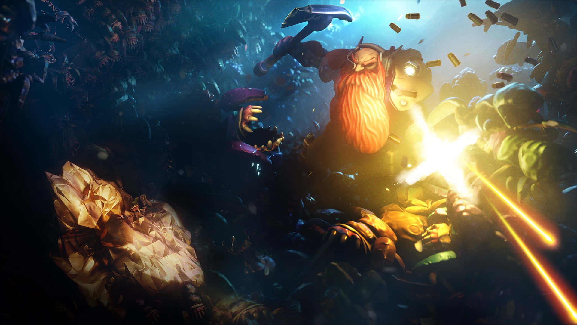 Deep Rock Galactic, bearded dwarf warrior, glowing hammer, Full HD Desktop Wallpaper