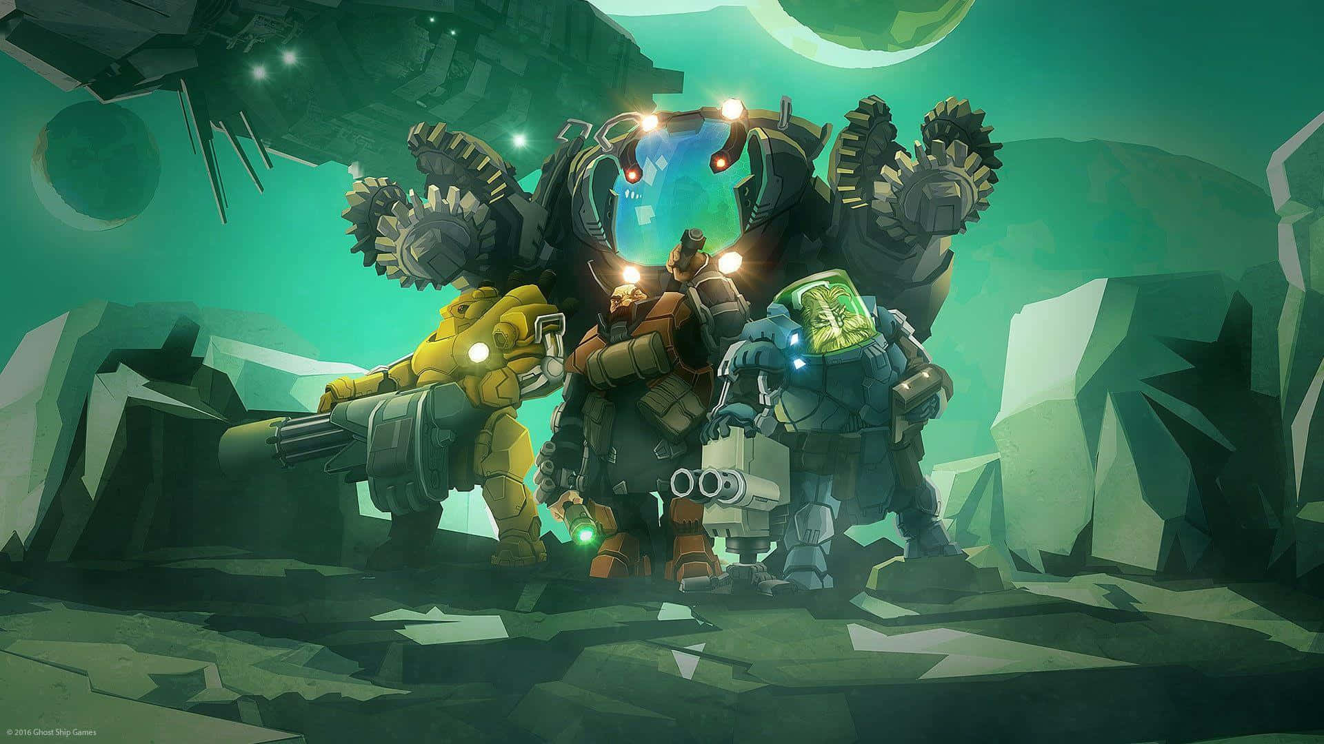 Deep Rock Galactic, yellow orange suits, blue suits, Full HD Desktop Wallpaper