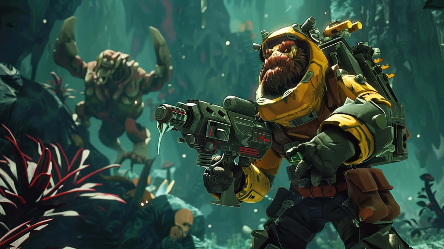 Deep Rock Galactic, dwarf, futuristic weapon, HD Desktop Wallpaper
