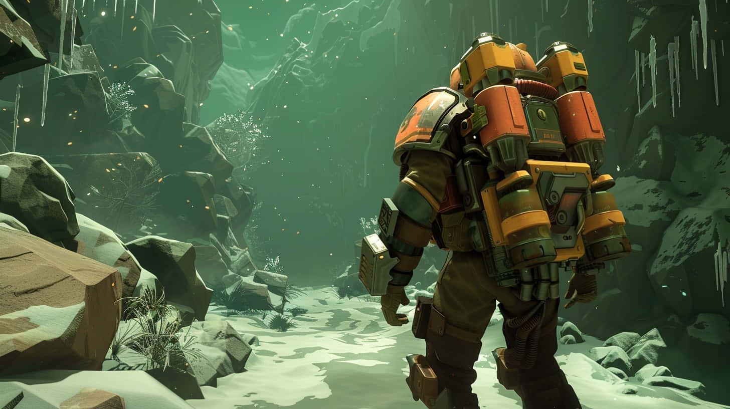 Deep Rock Galactic, space dwarf explorer, orange gear, HD Desktop Wallpaper
