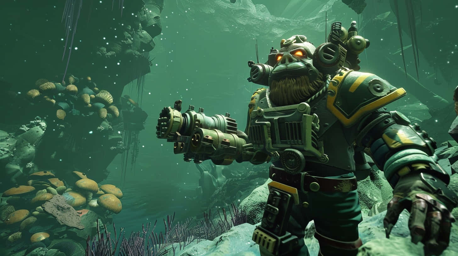Deep Rock Galactic, dwarf explorer, glowing orange eyes, HD Desktop Wallpaper