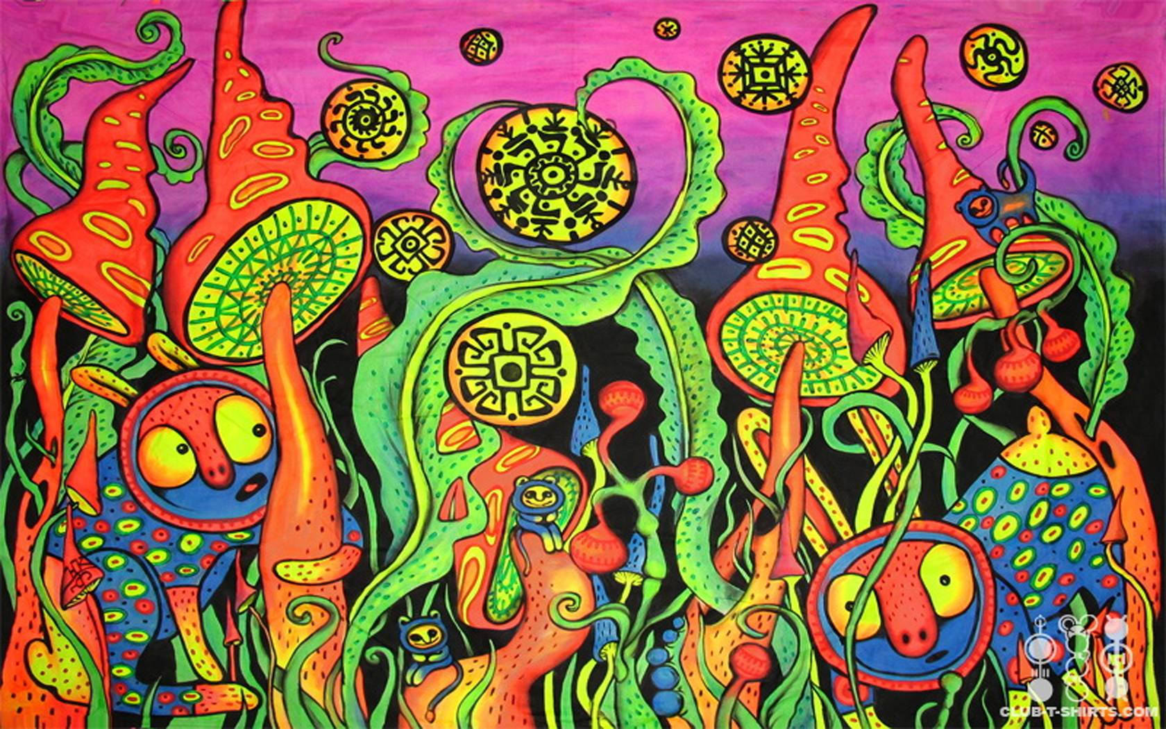 trippy under the sea, glowing alien creatures, geometric patterns, HD Desktop Wallpaper