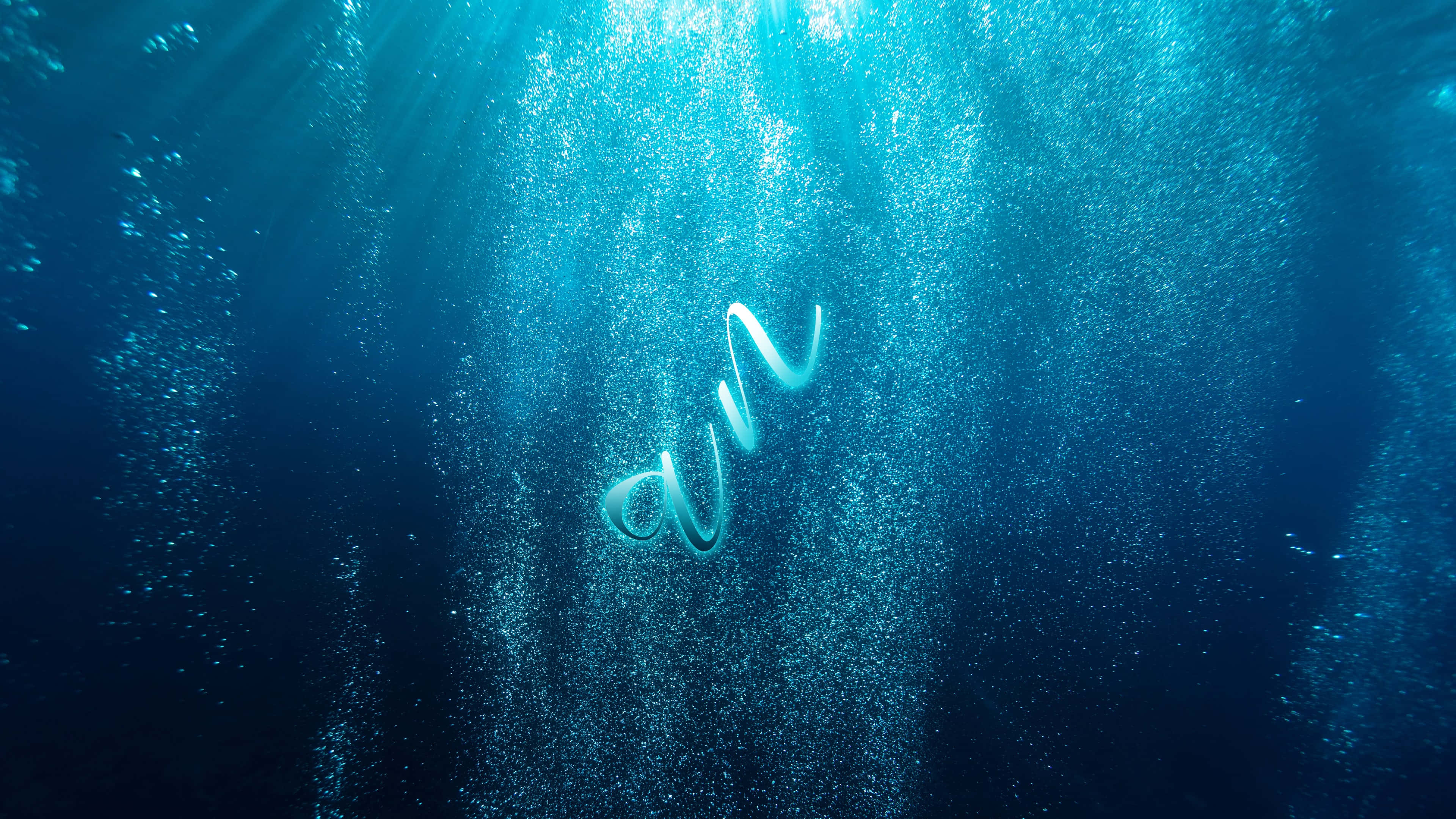 An In Ocean, glowing neon swirl, sunlit blue water, 4K Desktop Wallpaper