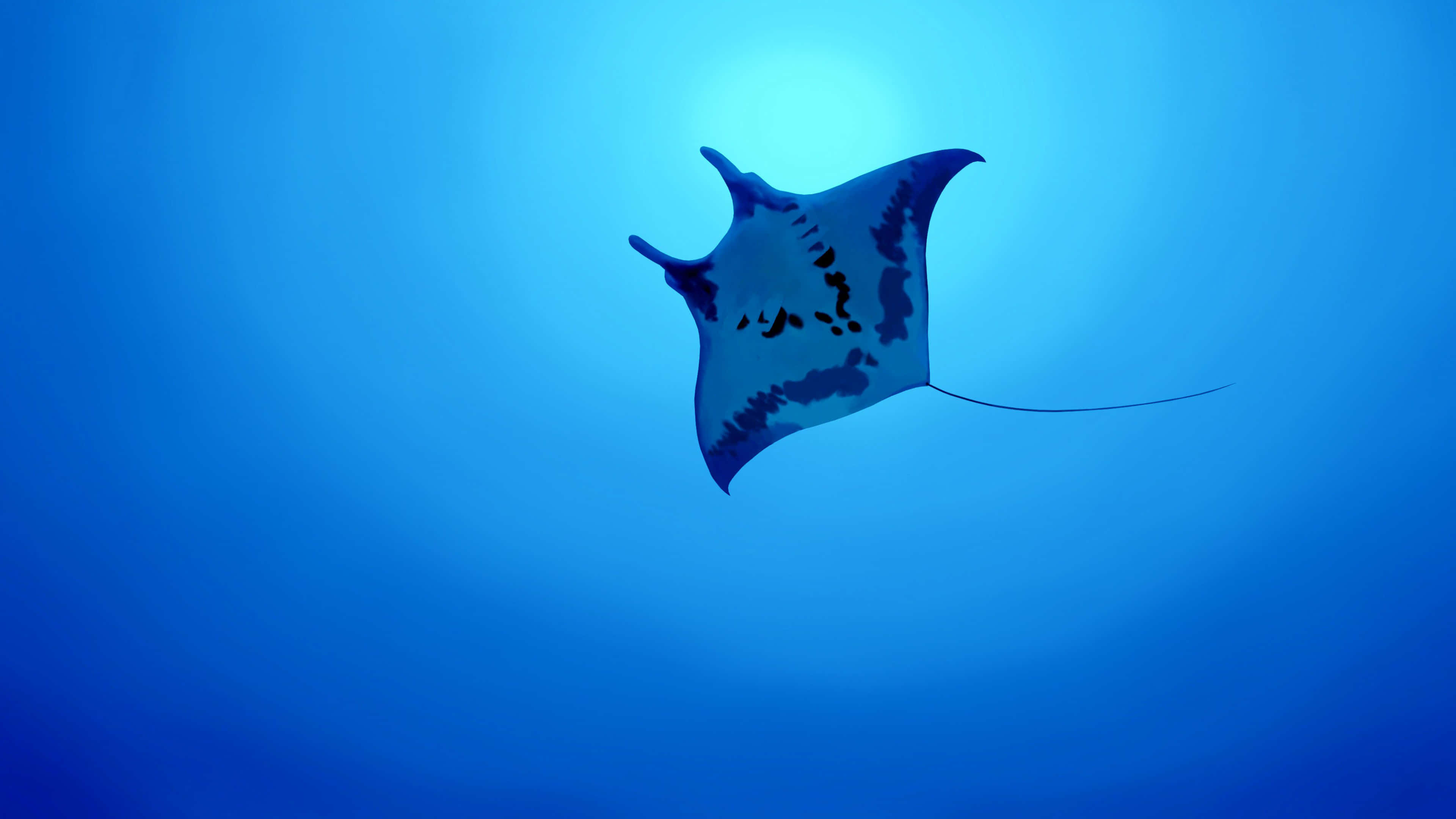spotted manta ray, deep blue ocean water, sunlight filtering from above, 4K Desktop Wallpaper