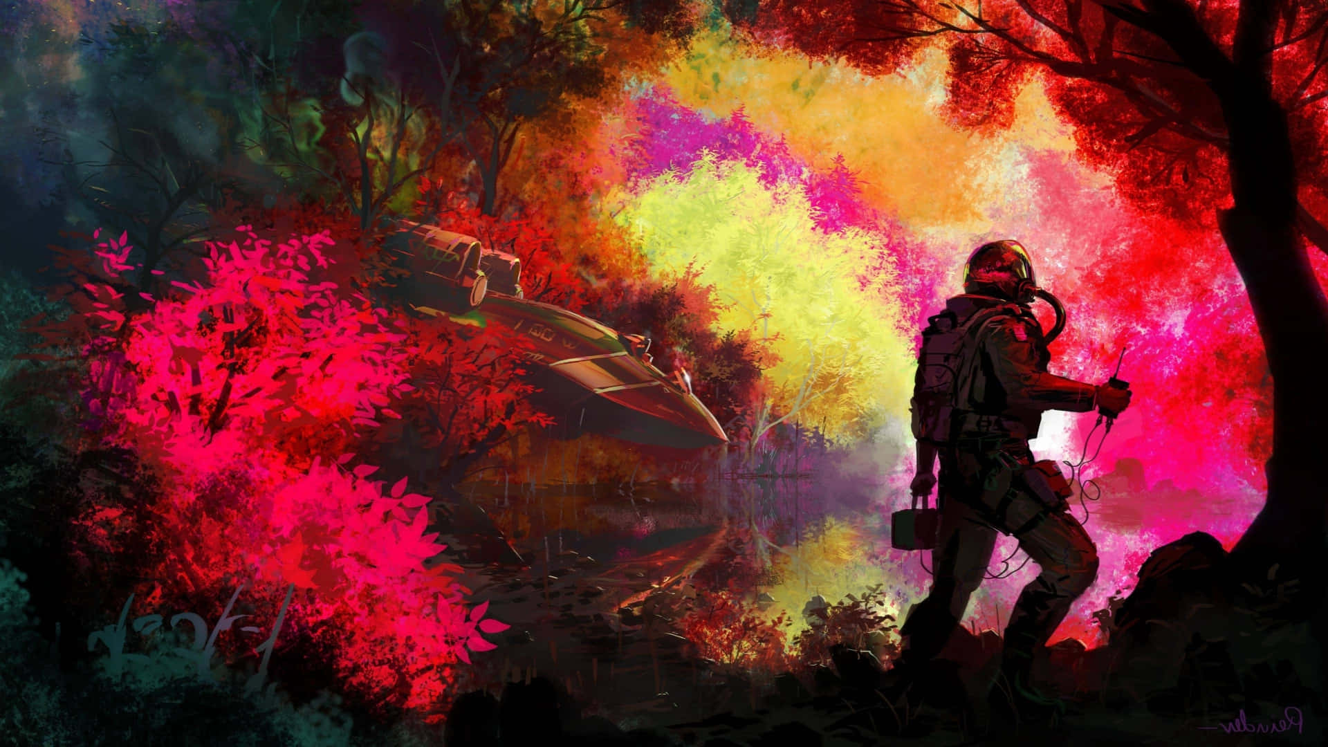 Deep Space HD, astronaut, alien forest, Full HD Desktop Wallpaper