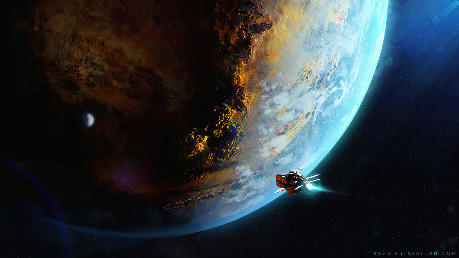 Deep Space HD, spaceship, massive planet, HD Desktop Wallpaper