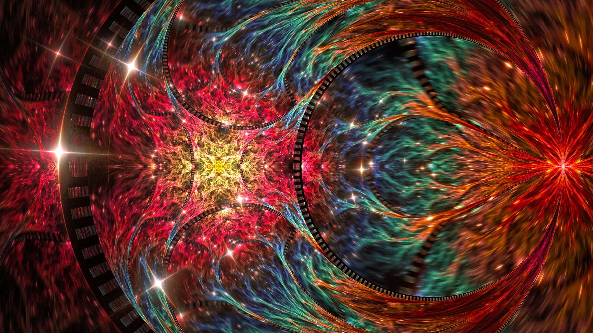 Deep Space HD, red teal, gold, Full HD Desktop Wallpaper
