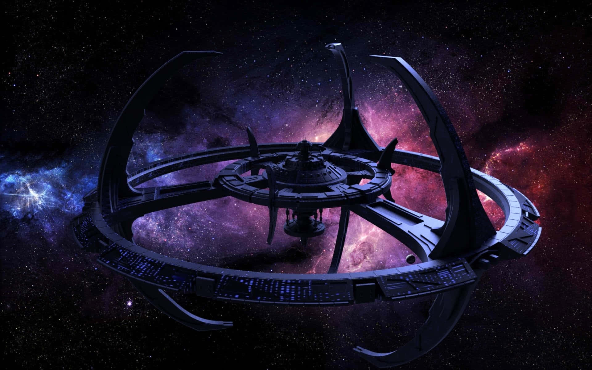 Deep Space, futuristic space station, vibrant nebula, Full HD Desktop Wallpaper