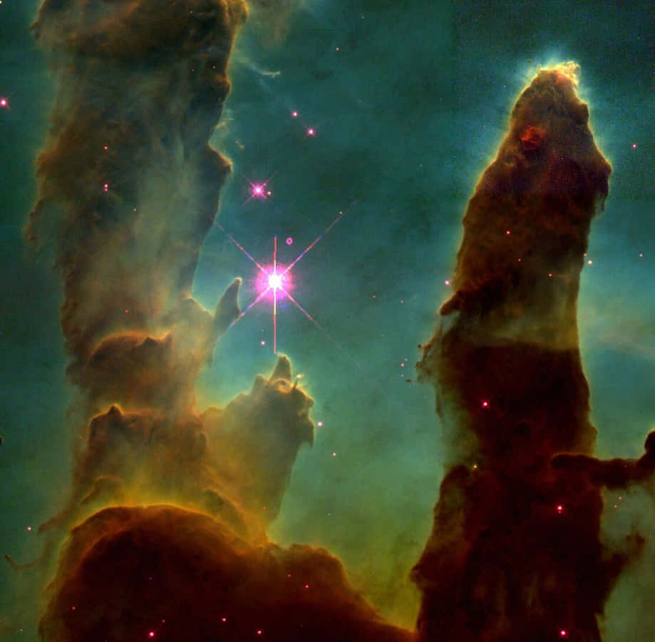 deep space, teal and orange nebula, gigantic cosmic pillars of gas and dust, SD Desktop Wallpaper