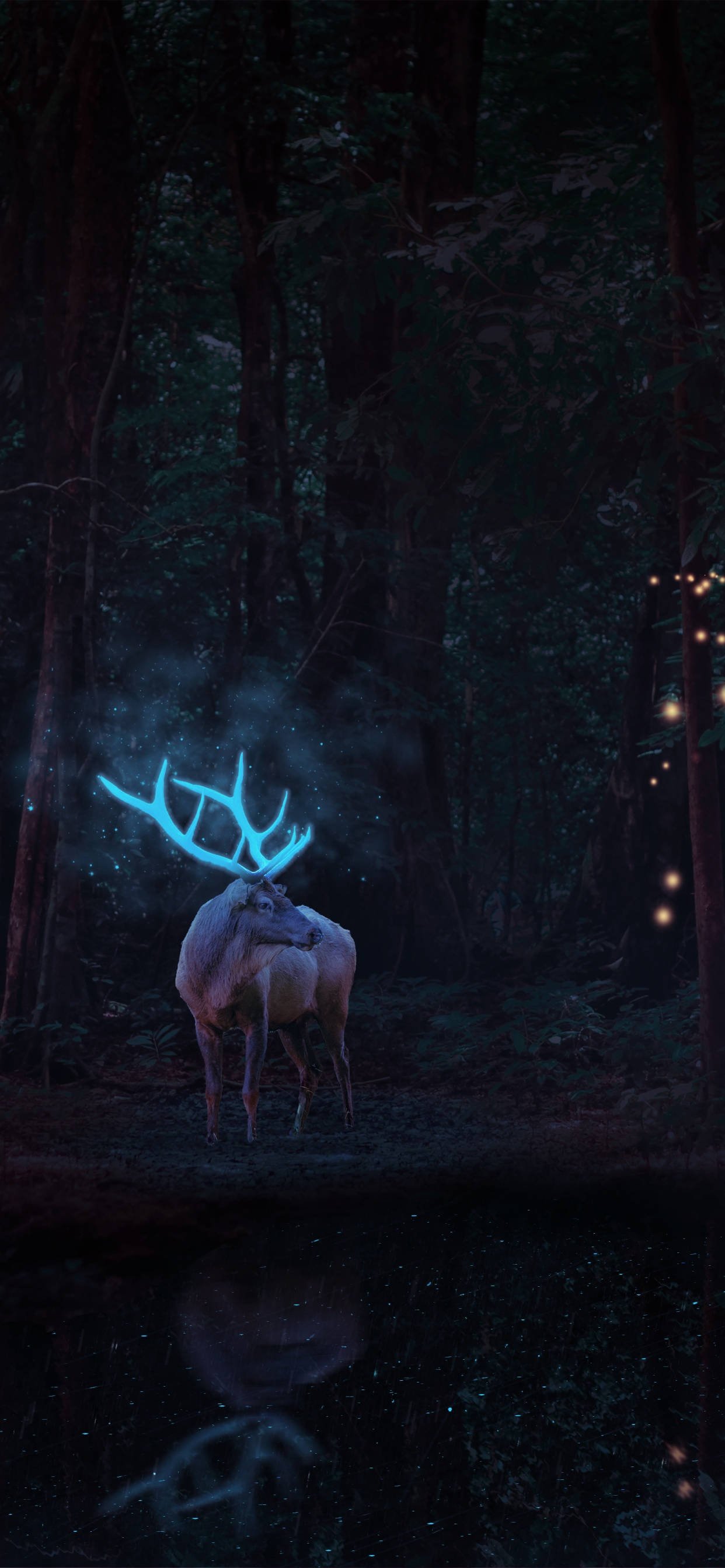Deer, iPhone, glowing blue antlers, 2K Phone Wallpaper
