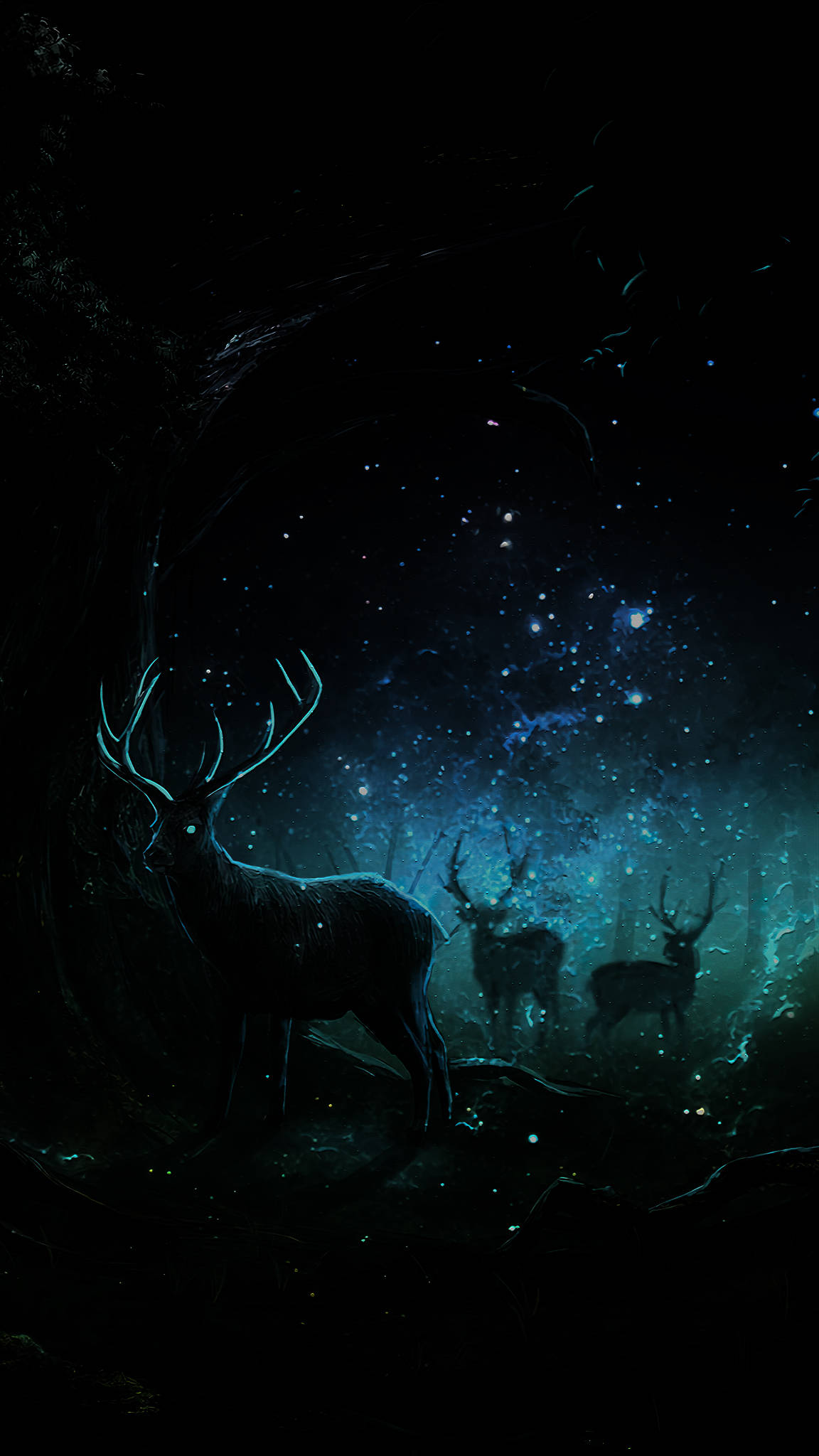 Deer iPhone, stag, starry night sky, Full HD Phone Wallpaper