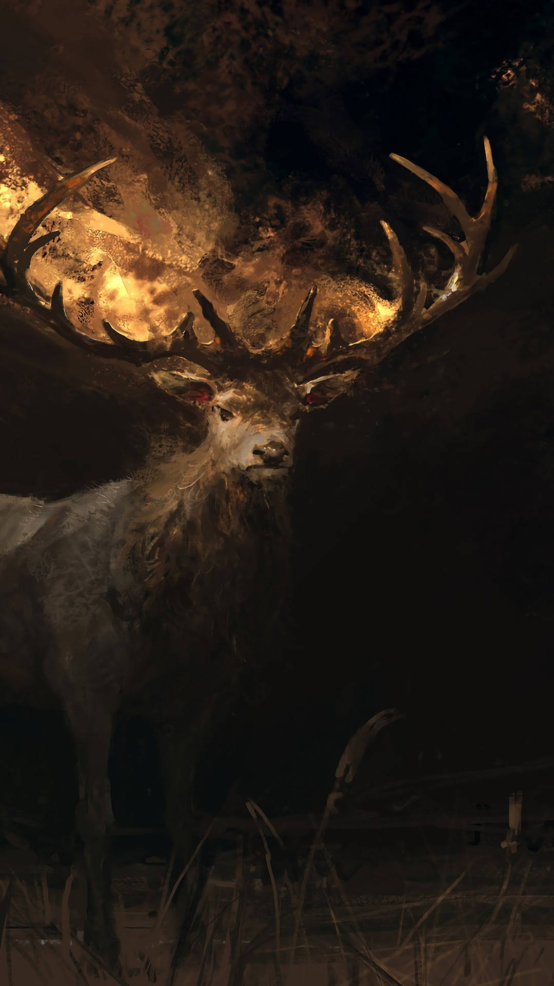 Deer iPhone, stag, glowing antlers, Full HD Phone Wallpaper