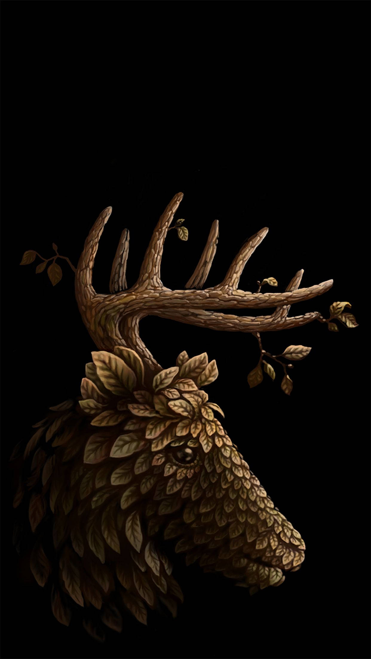 Deer iPhone, deer head, intertwined branches, Full HD Phone Wallpaper