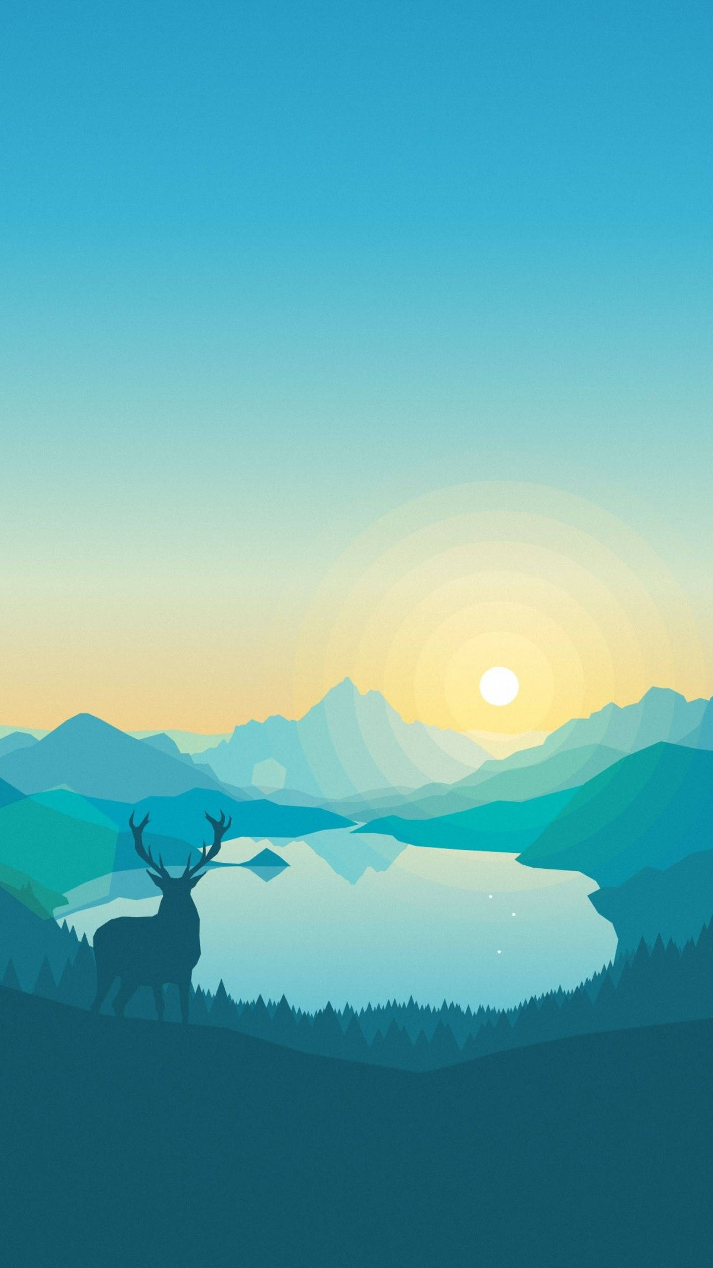 Deer iPhone, stag, calm lake, 2K Phone Wallpaper