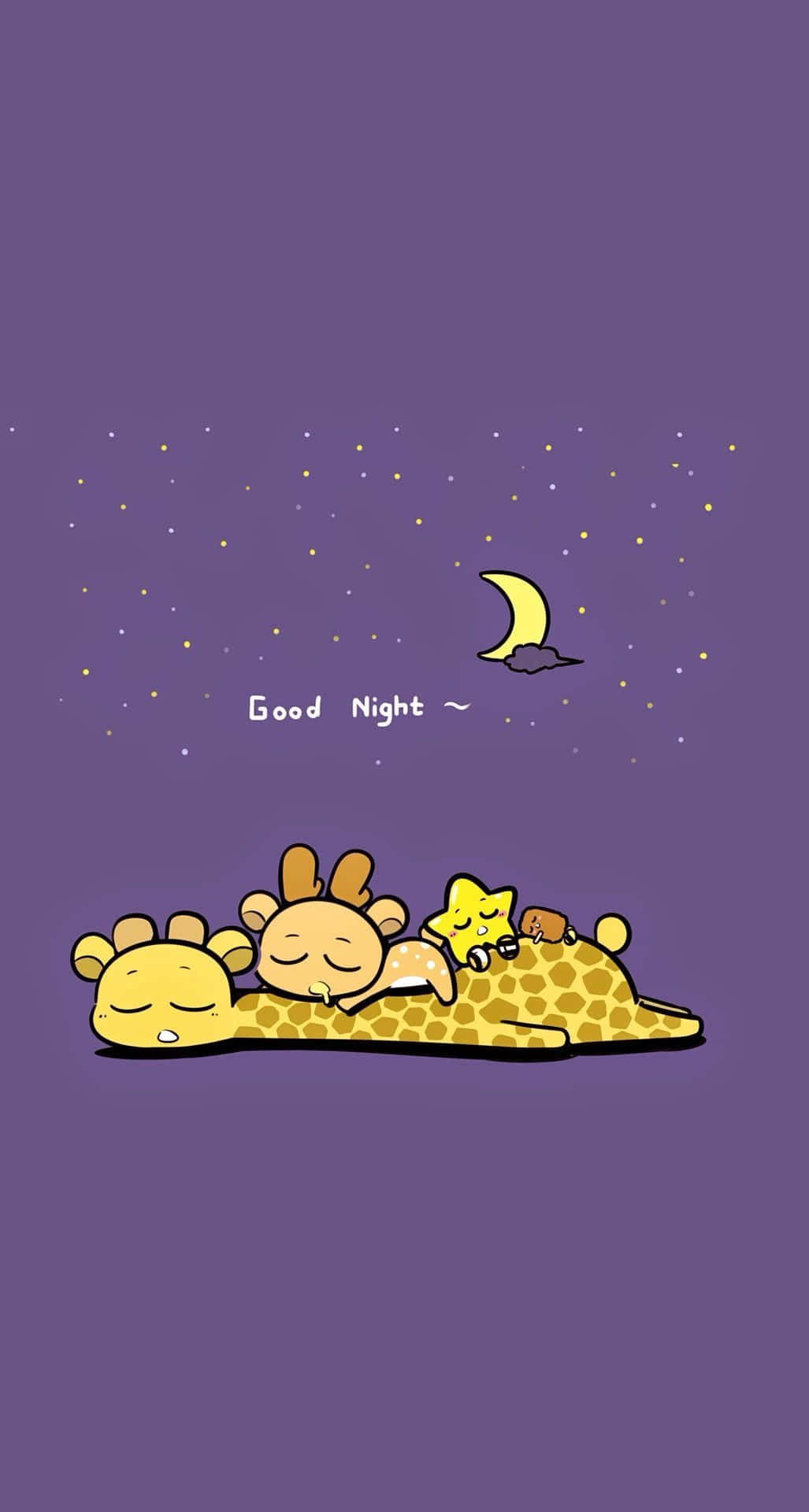 cute cartoon giraffe, cute cartoon deer, starry purple sky, Full HD Phone Wallpaper