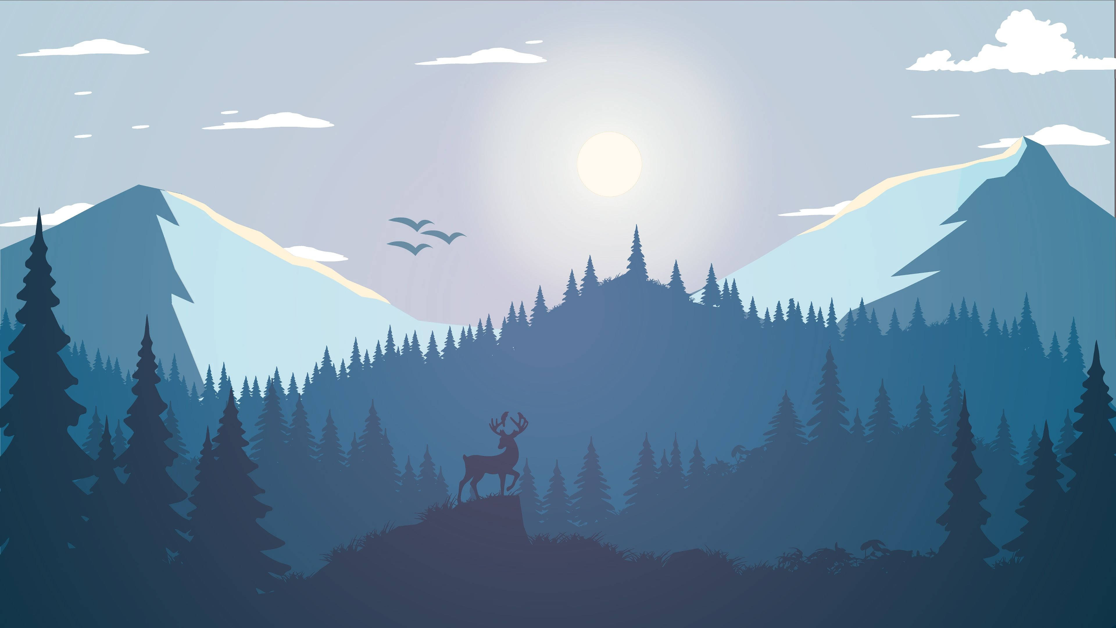 deer, forest, valley, 4K Desktop Wallpaper