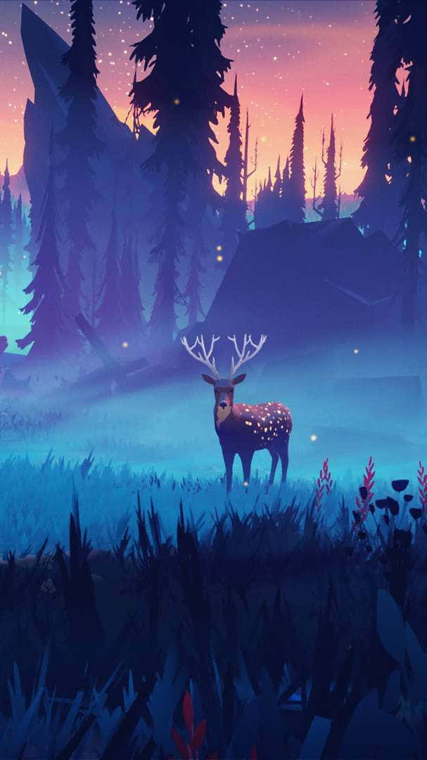 Cool Deer Screensaver Theme, glowing deer, star-like spots, SD Phone Wallpaper