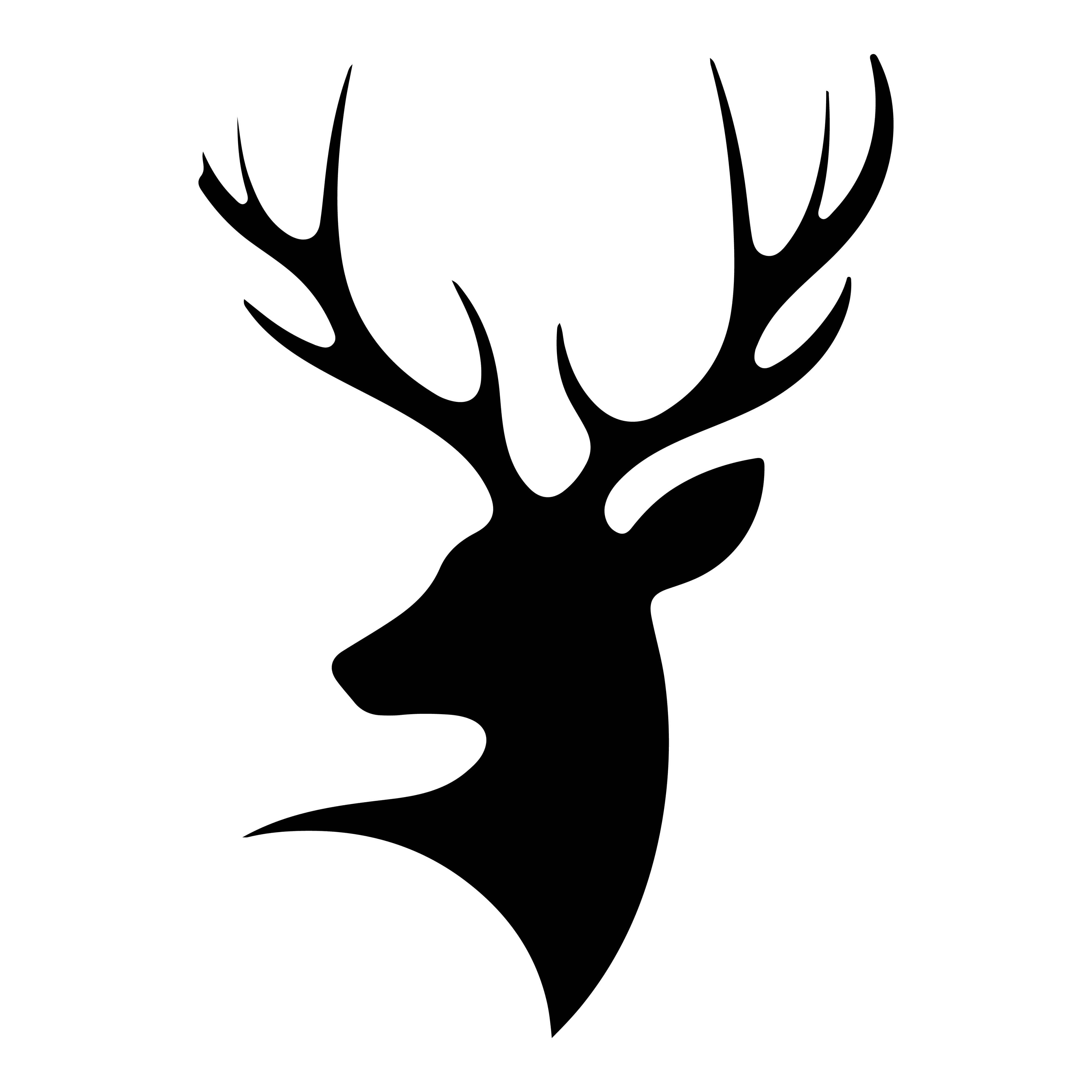 deer head silhouette, prominent antlers, black silhouette, 4K Desktop Wallpaper