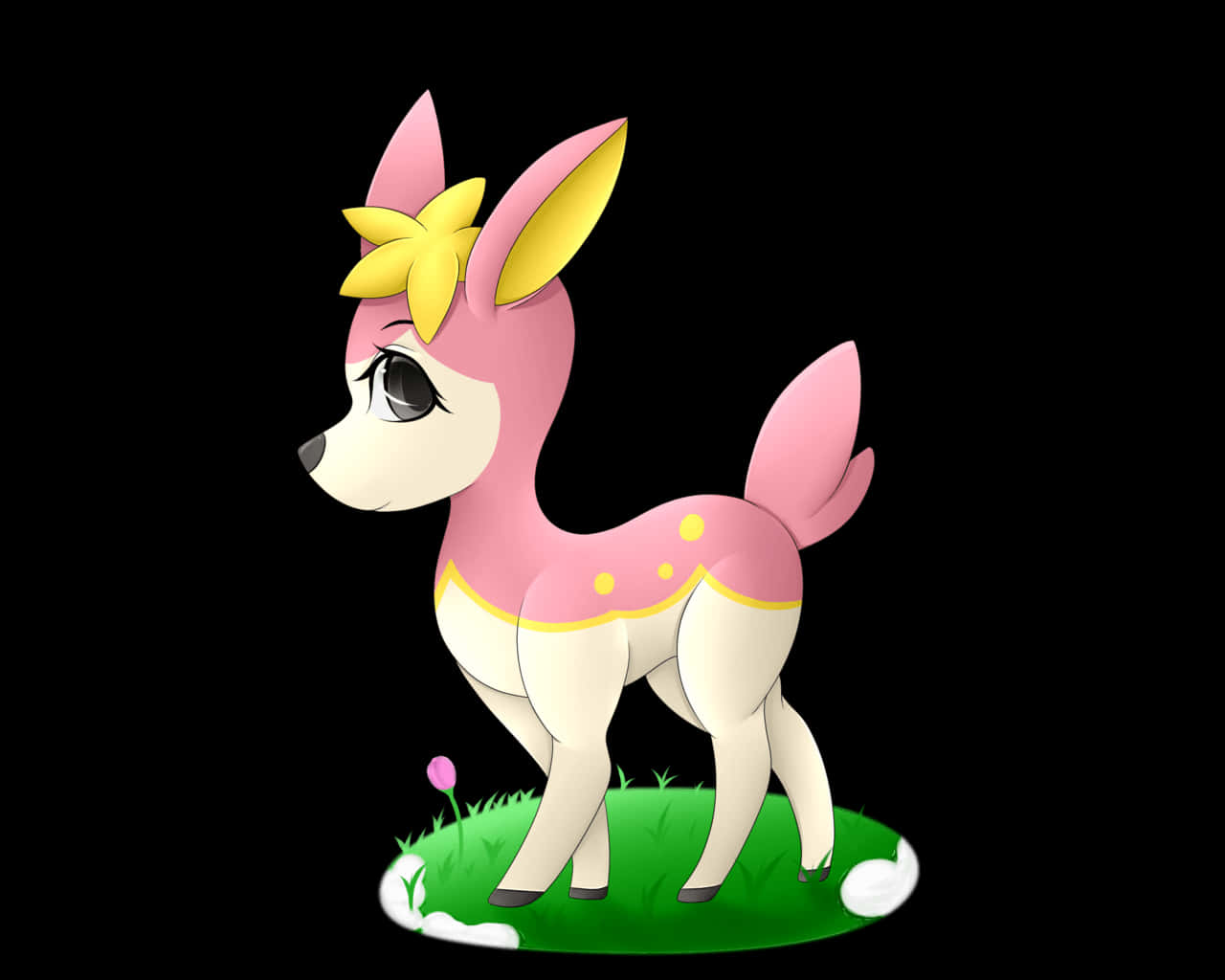 Deerling, pink cartoon deer, yellow flower on head, HD Desktop Wallpaper