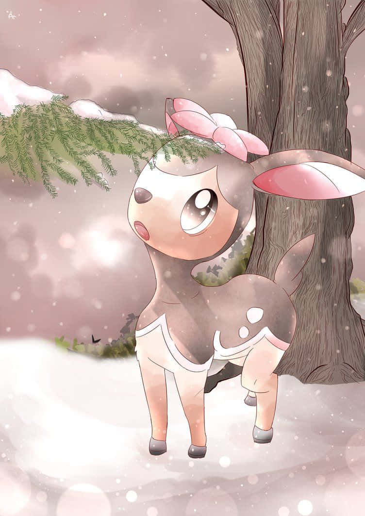 Winter Deerlingin Snow, Deerling, pink bow, SD Phone Wallpaper
