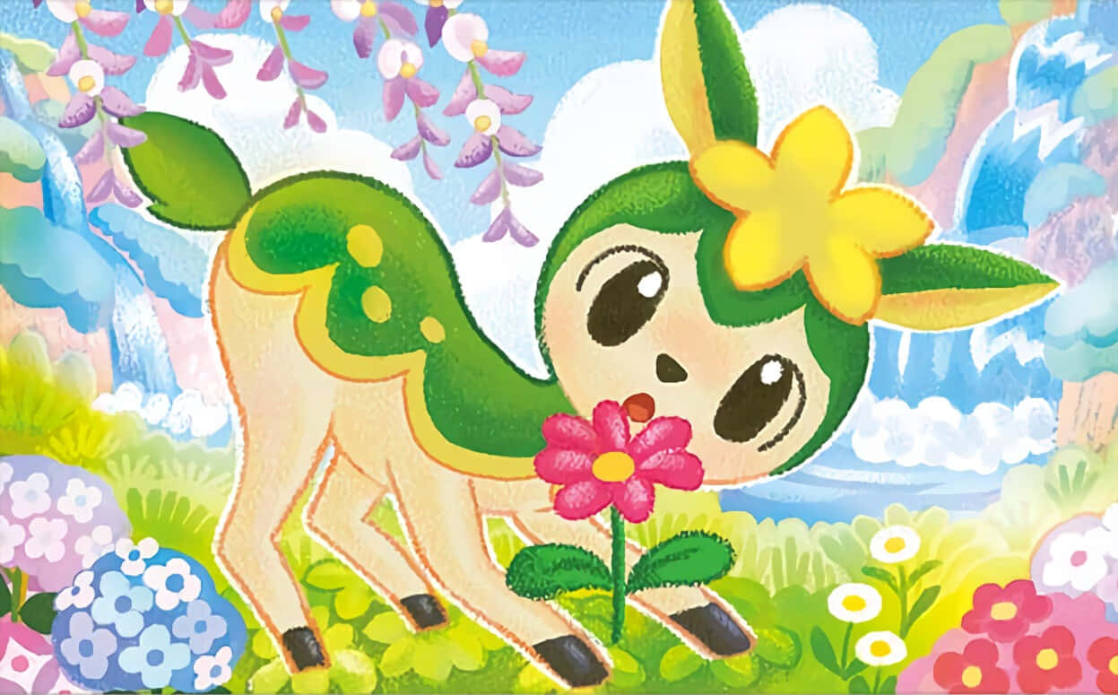 Deerling, green deer-like creature, yellow flower on its head, SD Desktop Wallpaper