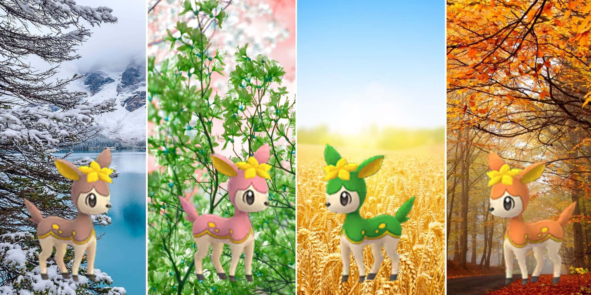 Deerling, yellow bow, snowy mountains, Full HD Desktop Wallpaper