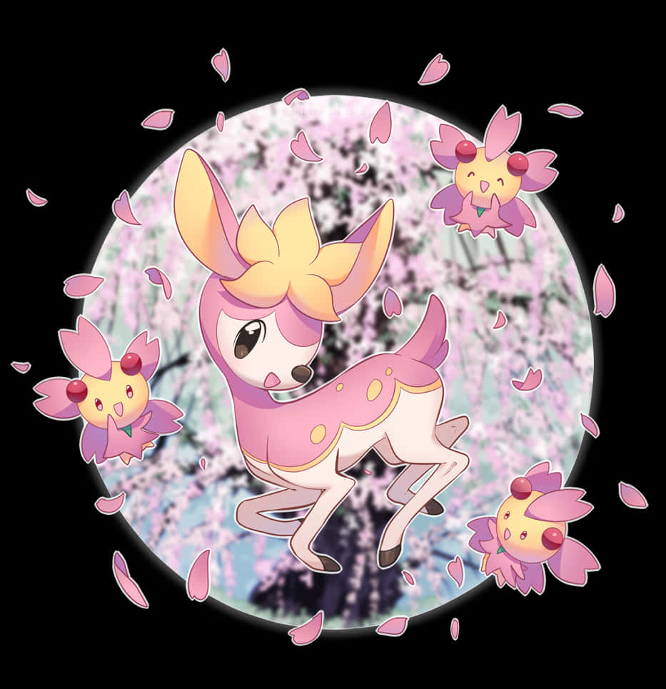 Deerling, pink deer-like Pokémon, lush green forest, SD Phone Wallpaper