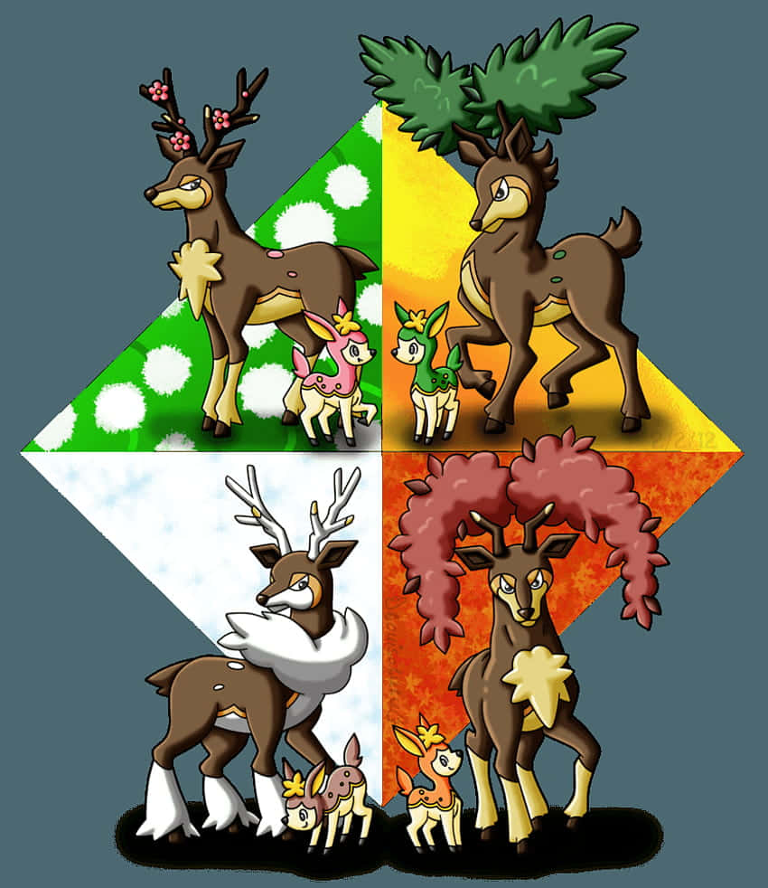 Deerling, seasons forms, stylized deer-like Pokémon, SD Phone Wallpaper