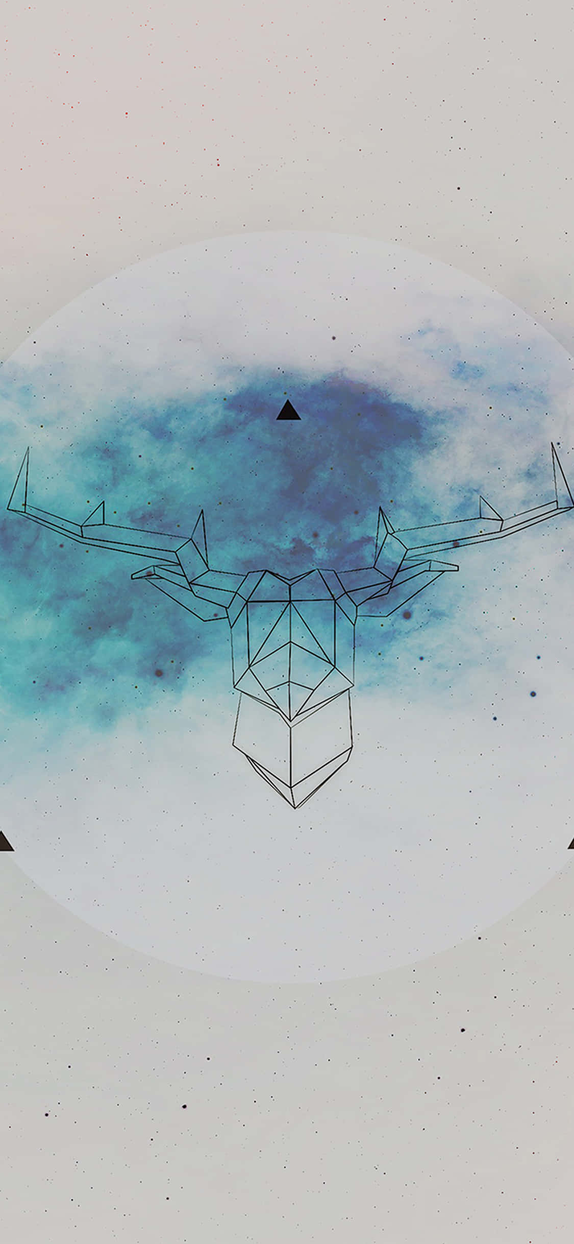 geometric deer head, antlers outlined in black, blue watercolor cloud background, Full HD Phone Wallpaper