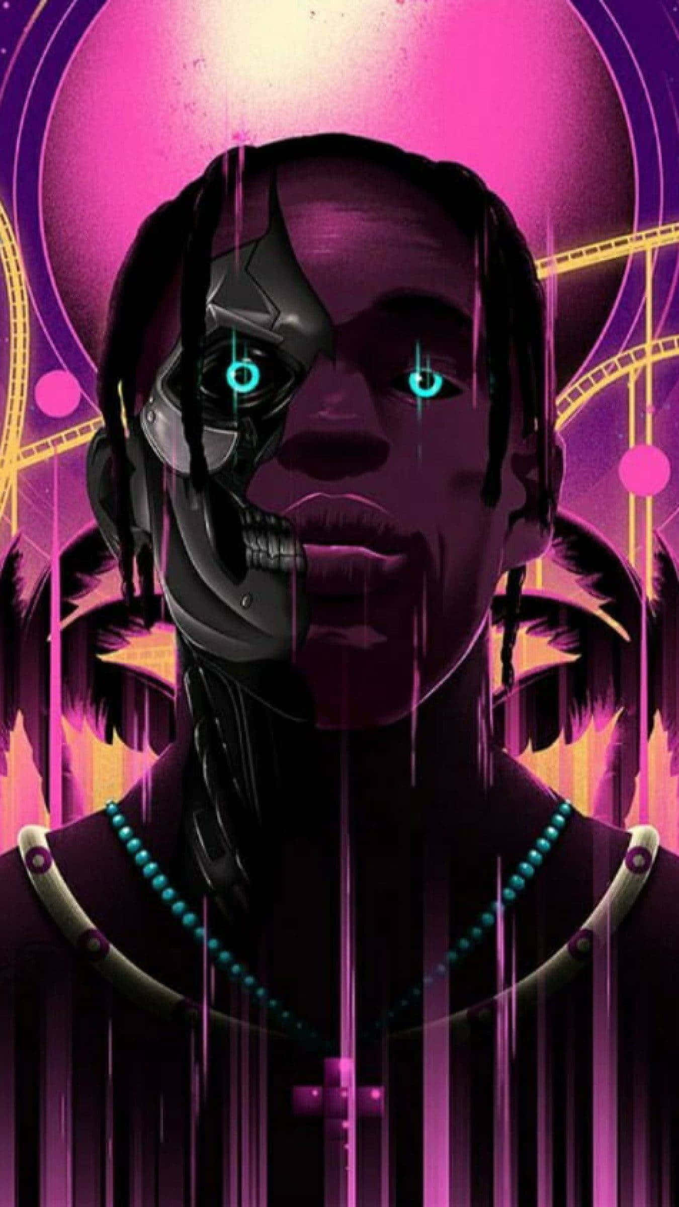 cyberpunk, glowing blue eyes, half robotic face, Full HD Phone Wallpaper