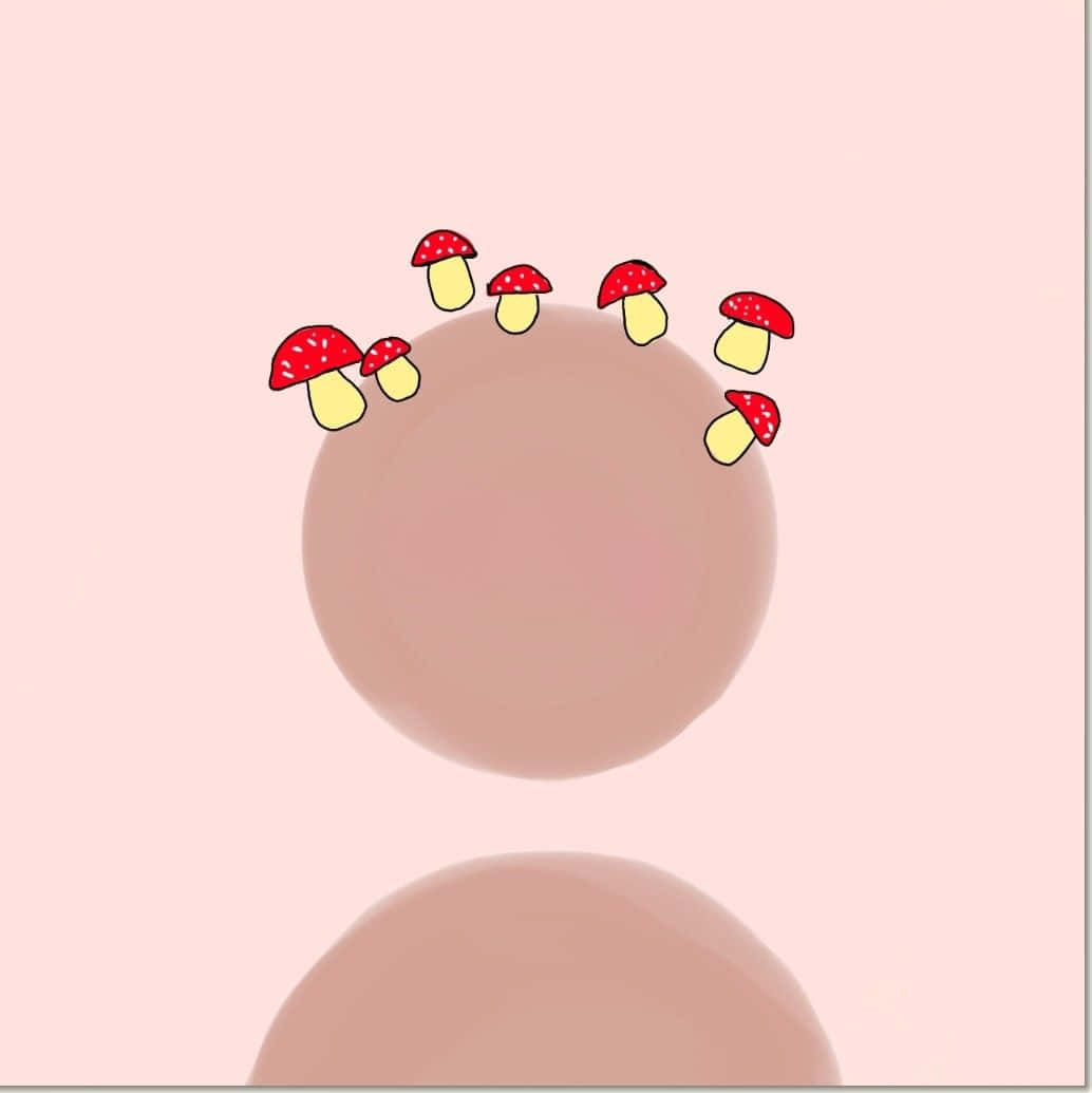 mushroom, soft pink background, muted brown circle, SD Phone Wallpaper