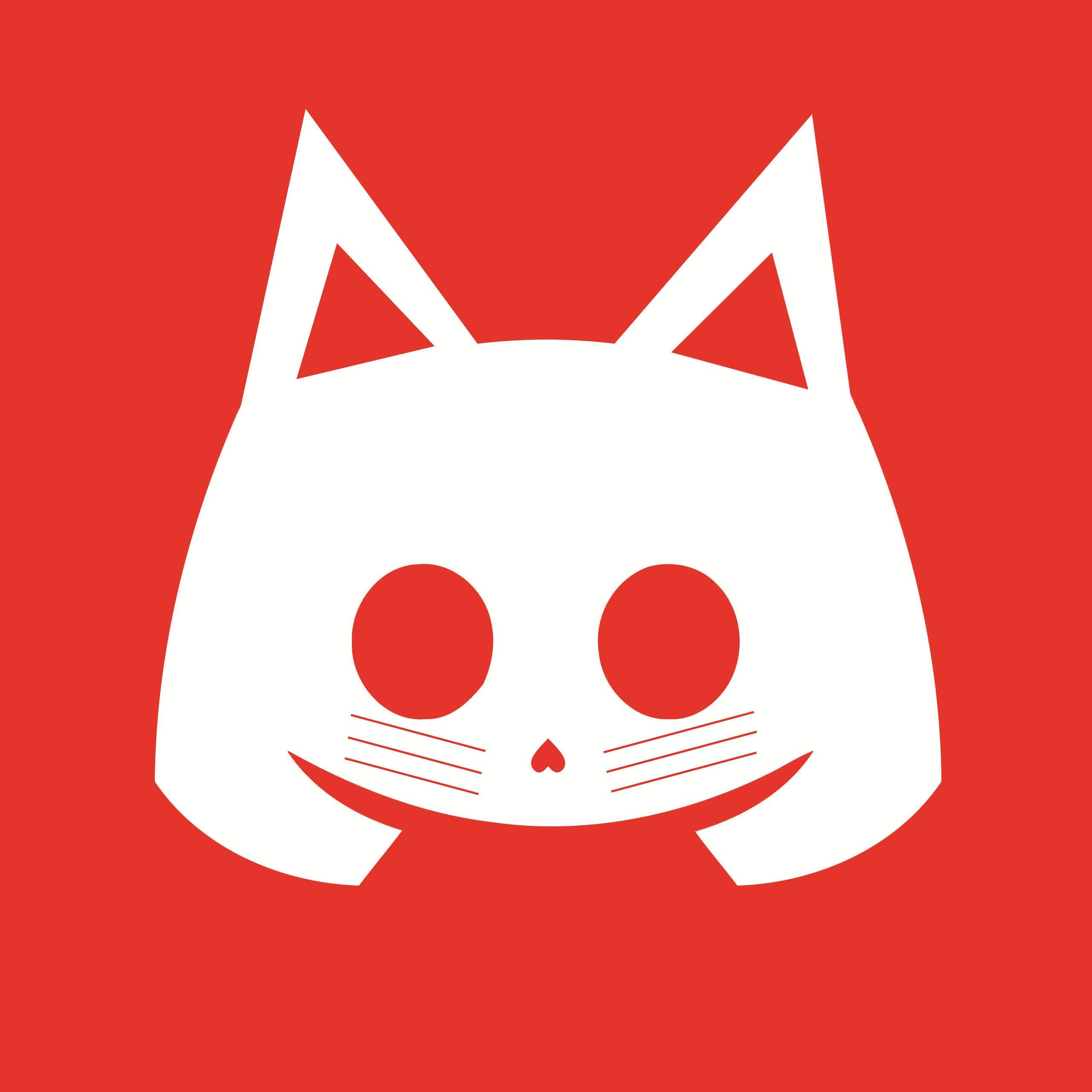 cat logo, white cat face, red eyes, 2K Desktop Wallpaper