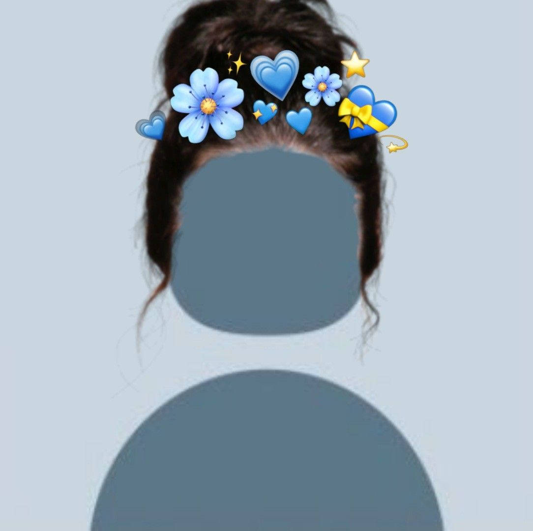 girl, blue flowers, hearts emojis, SD Desktop Wallpaper