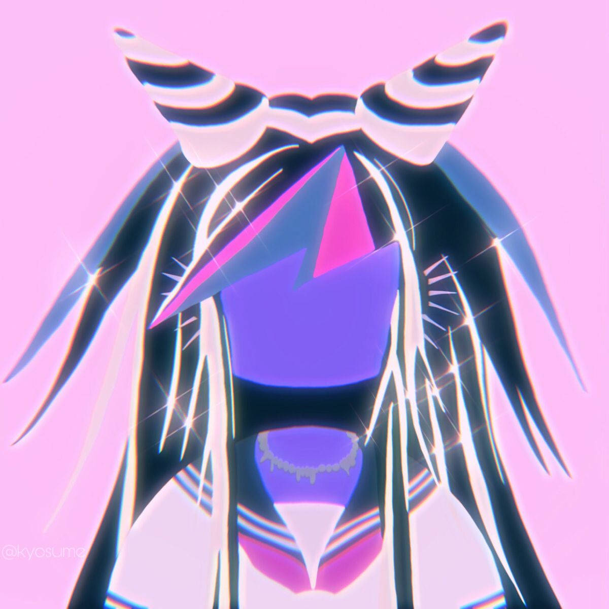 unicorn girl, zebra-striped horns, glowing hair, SD Desktop Wallpaper
