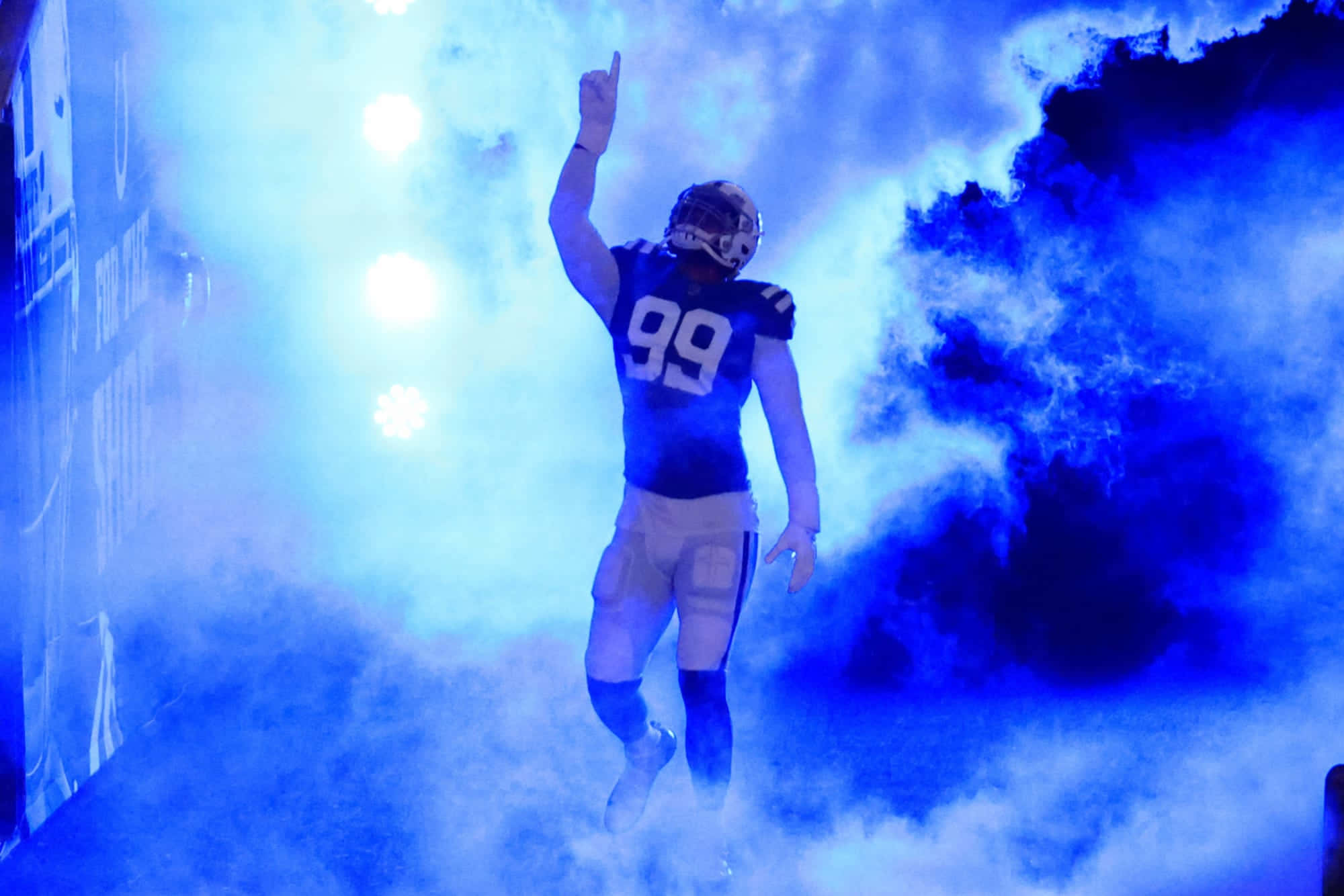 DeForest Buckner, number 99, blue smoke, Full HD Desktop Wallpaper