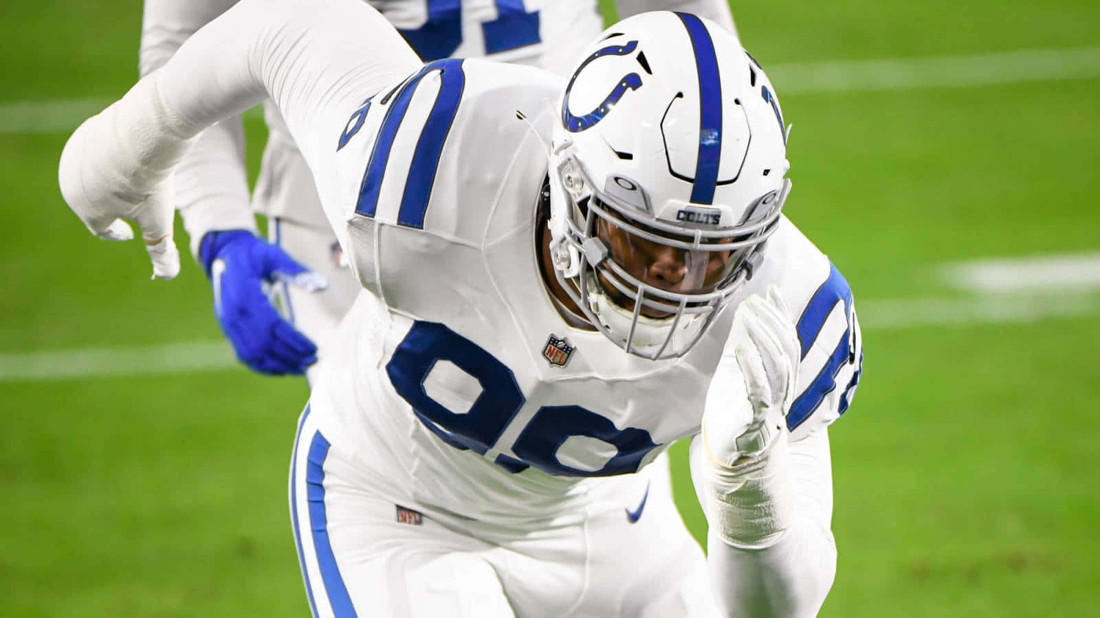 DeForest Buckner, football field, white and blue uniform, HD Desktop Wallpaper