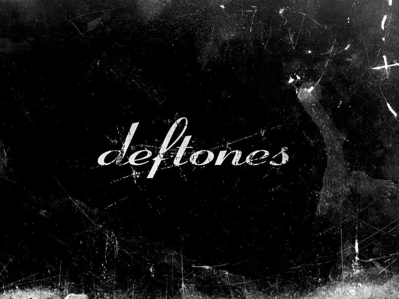 Deftones, distressed white script, gritty black background, HD Desktop Wallpaper