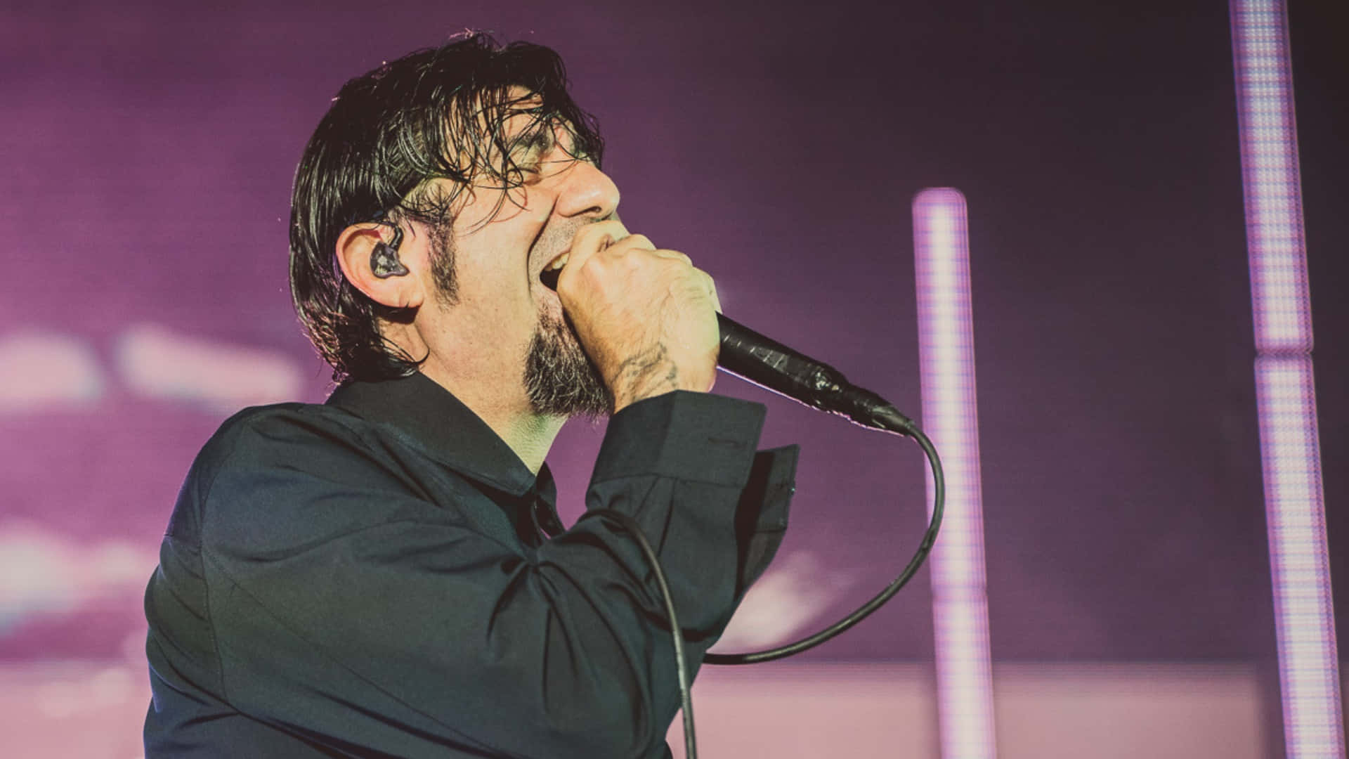 Deftones, live vocal performance, purple stage lights, Full HD Desktop Wallpaper