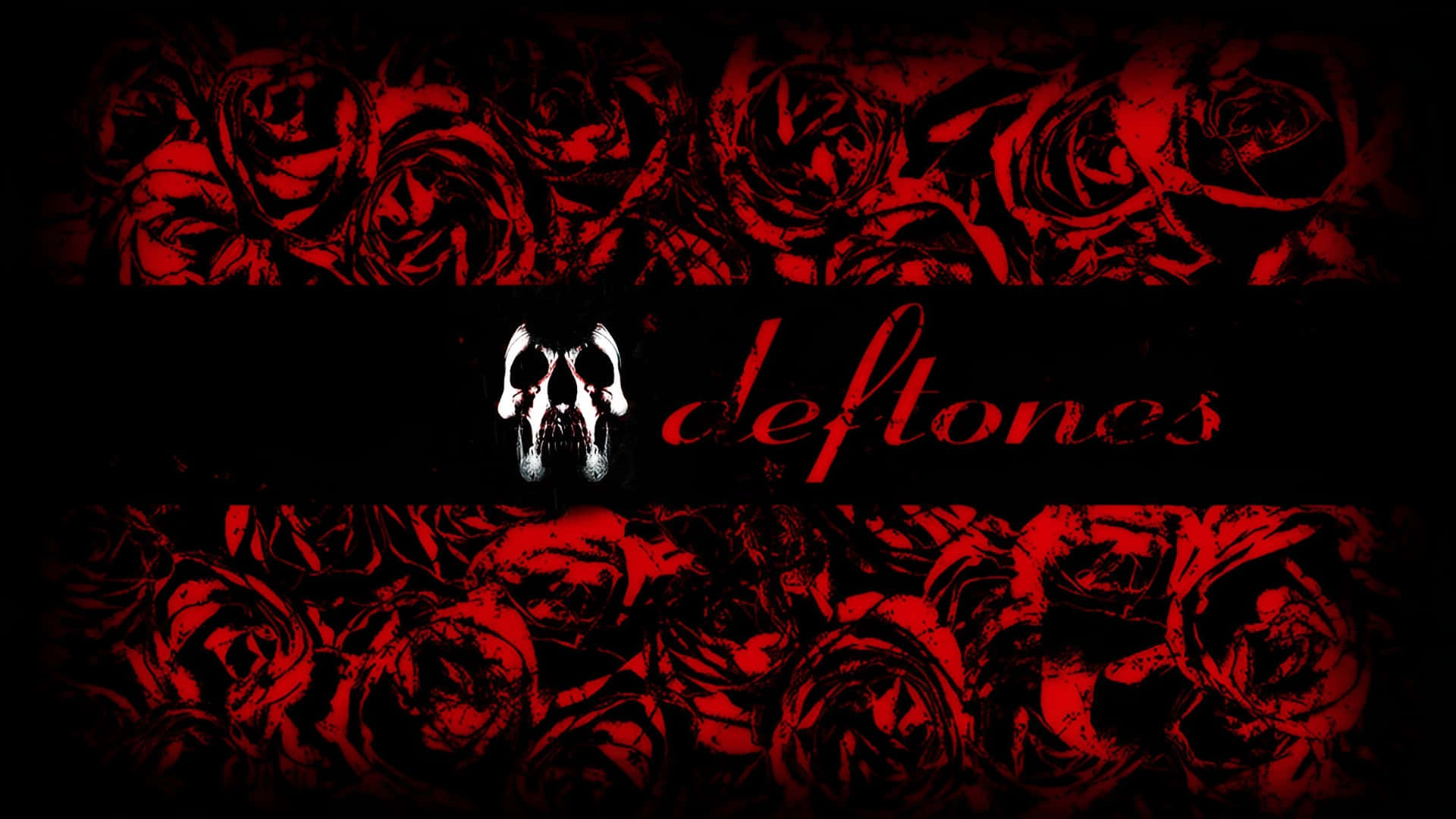 Deftones, white skull logo, red cursive text, Full HD Desktop Wallpaper