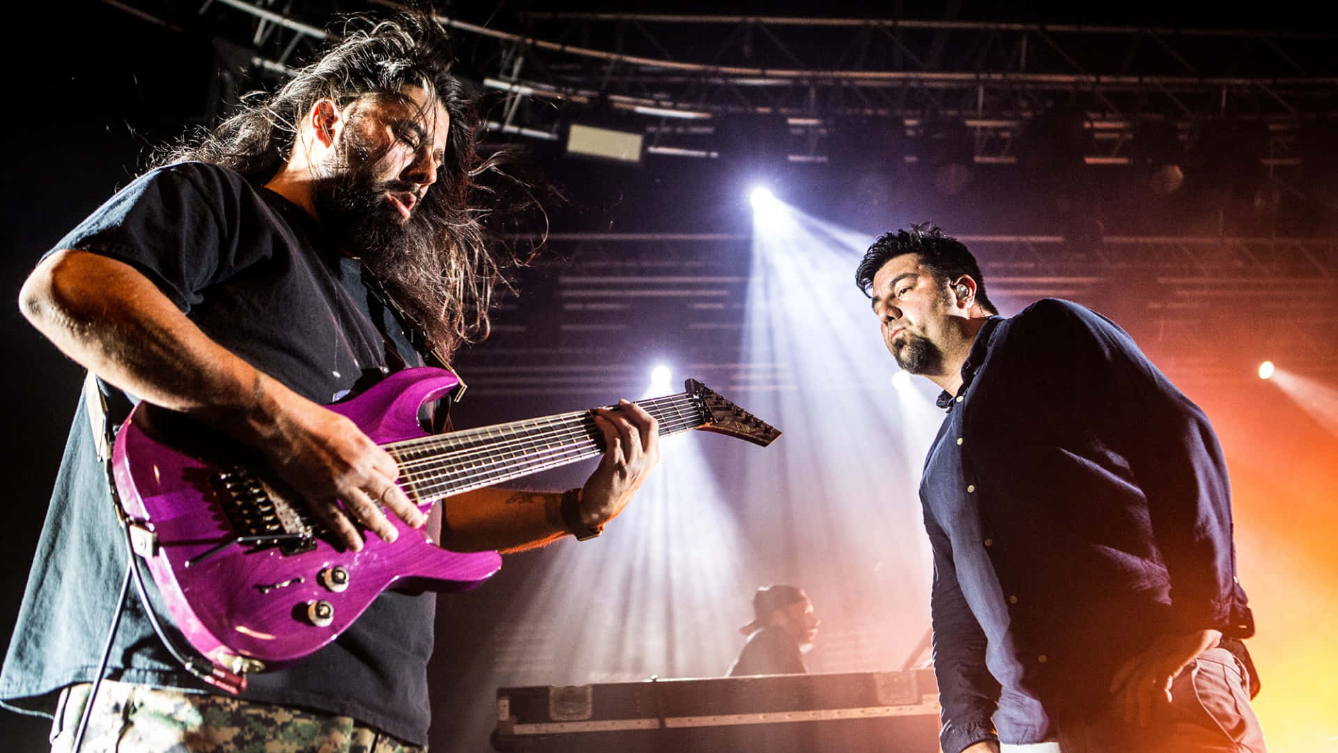 Deftones, vibrant purple electric guitar, bright spotlights, Full HD Desktop Wallpaper