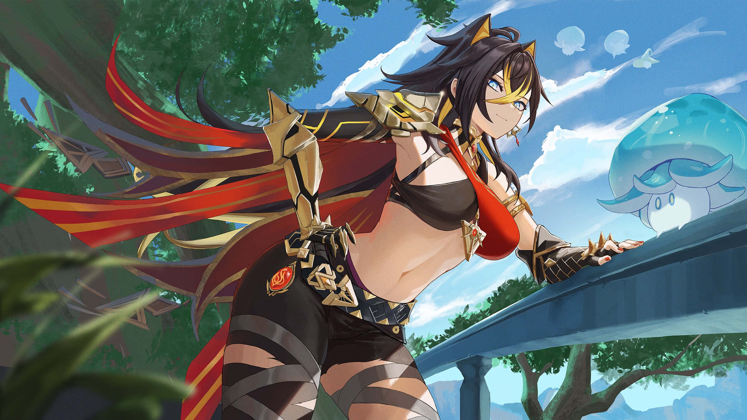 Dehya, cat ears, red cape, Full HD Desktop Wallpaper