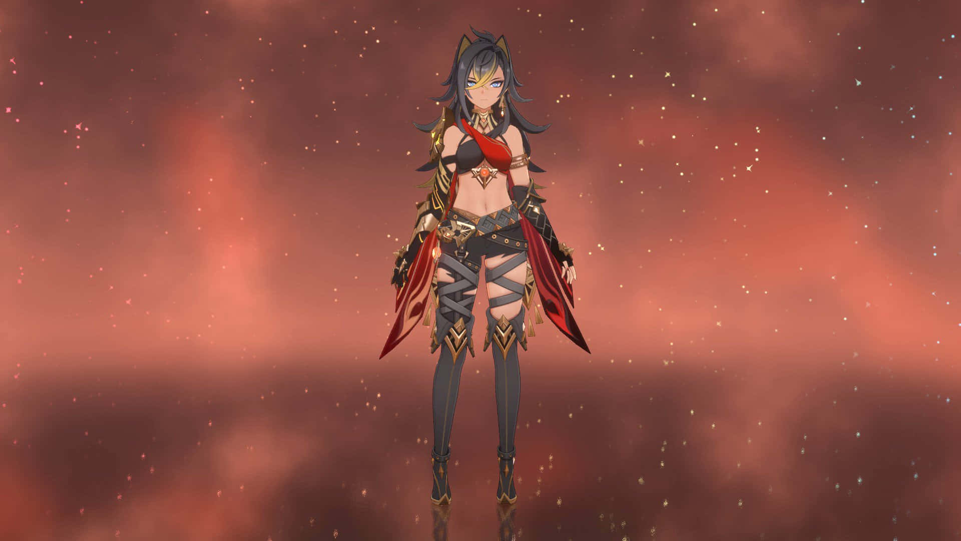 Dehya, warrior, black red and gold armor, Full HD Desktop Wallpaper