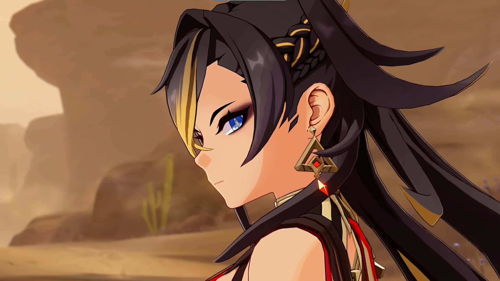 Dehya, Desert Warrior, black and gold hair, Full HD Desktop Wallpaper