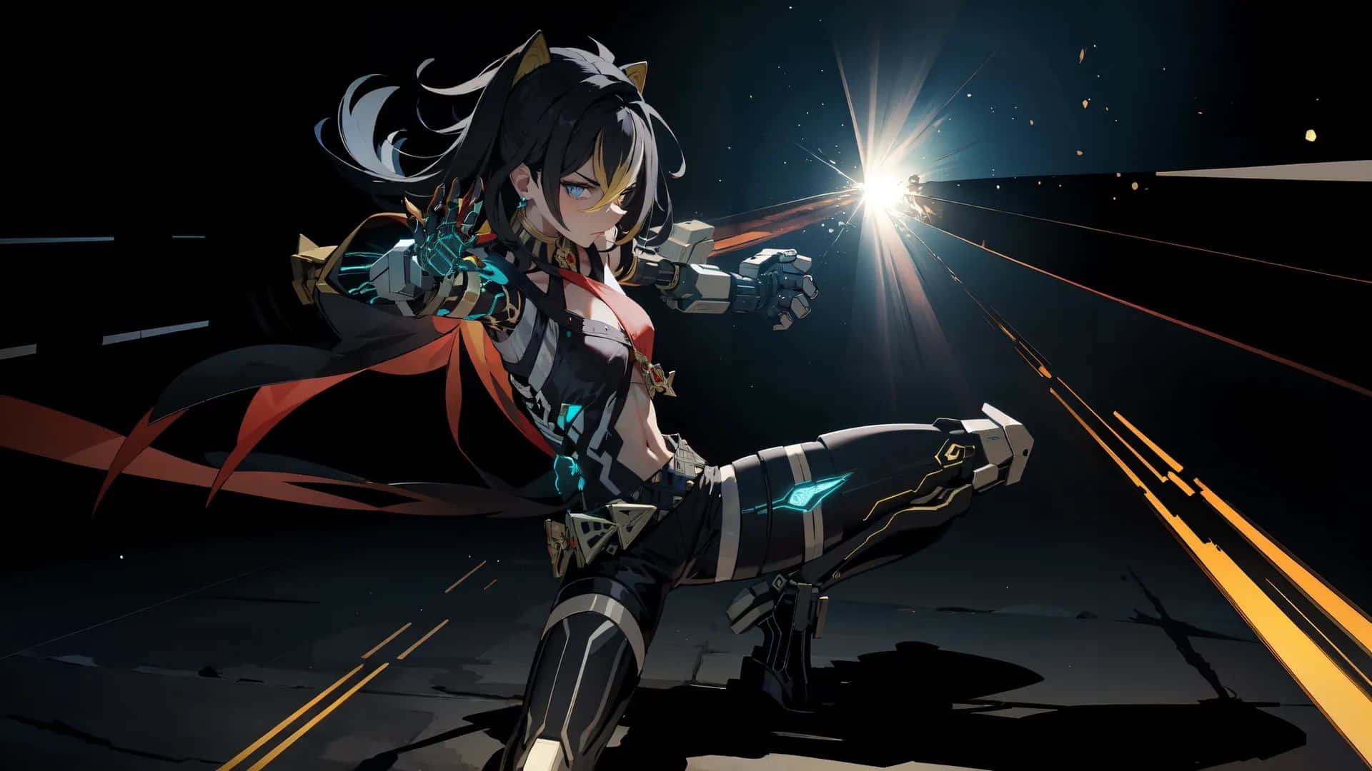 Dehya, cat ears, glowing blue armor, Full HD Desktop Wallpaper