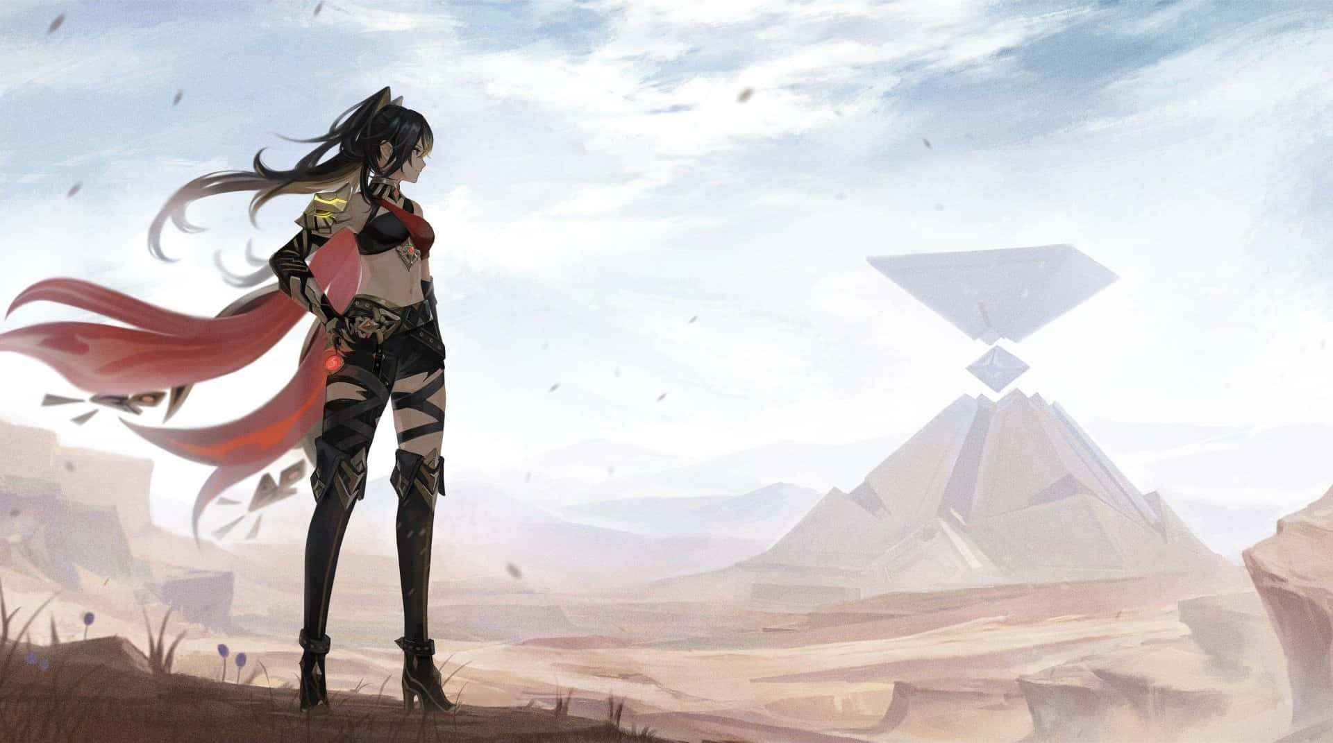 Dehya, Desert Warrior, red cape, Full HD Desktop Wallpaper